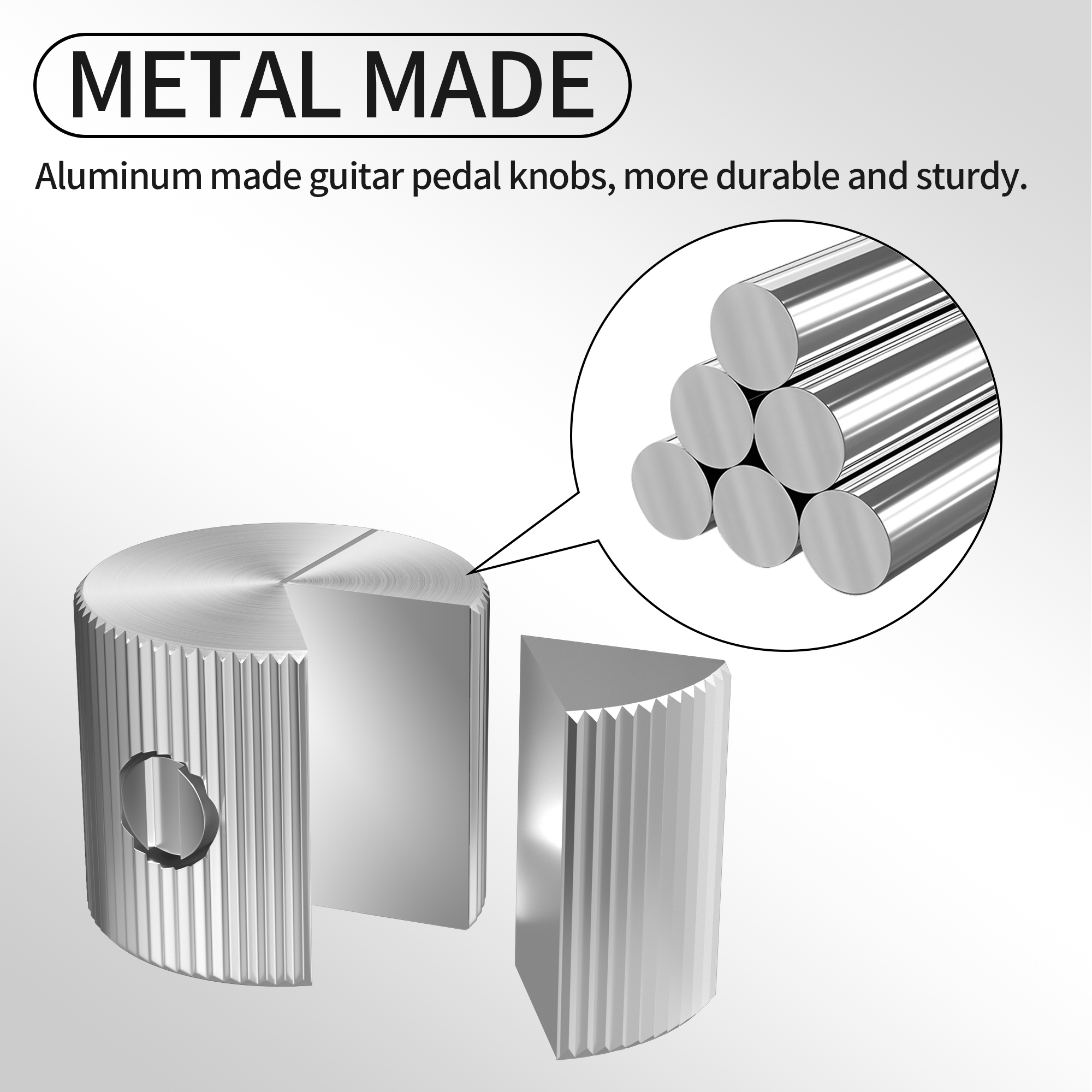 A-1512 Solid Aluminum Guitar Pedal Knobs – 1/4″ Smooth Shaft – 15mm O.D.