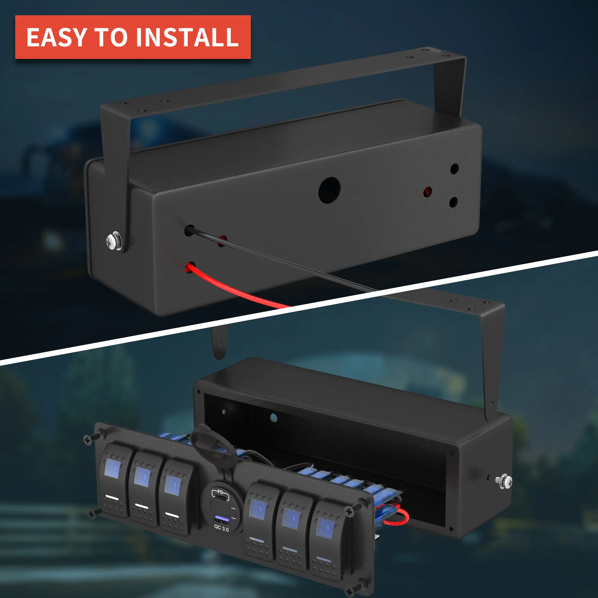 6 Gang Rocker Switch Box With Dual QC3.0 USB Charger
