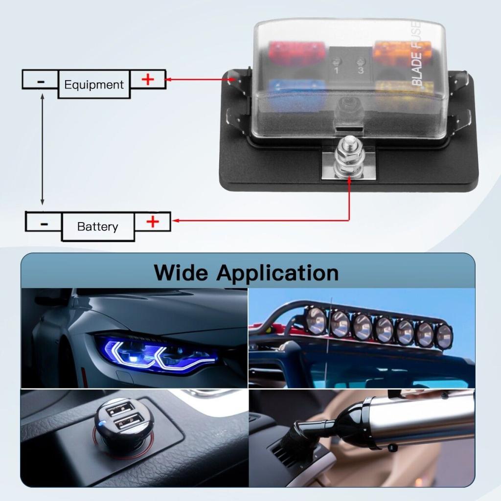 Fuse Car 4 Way Circuit Standard ATO Blade Fuse Box Block Holder 12V/24V