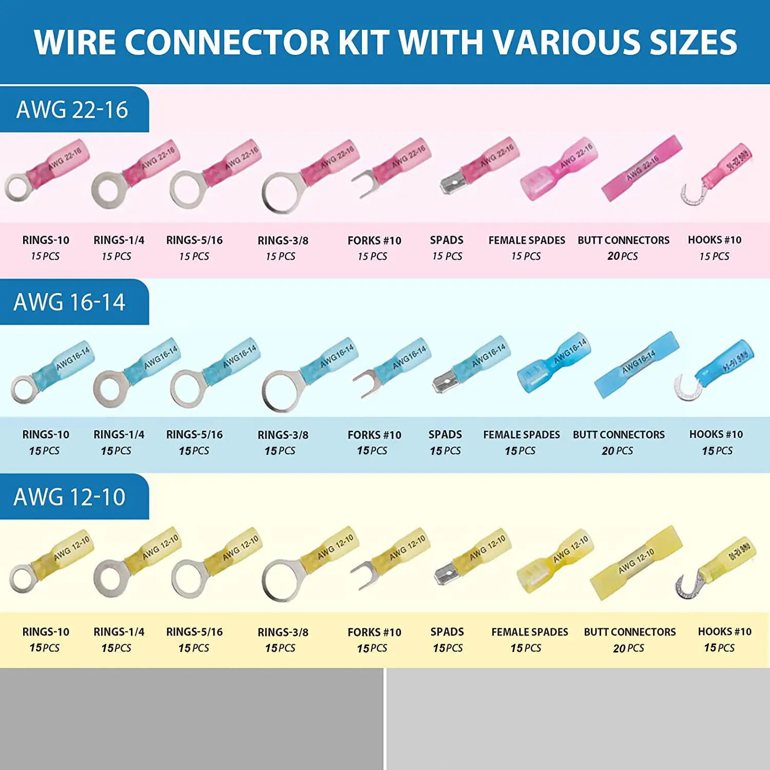 Underground Wire Splice Kit For Submersible Pumps – 3 Copper Butt Connectors + 10 Heat Shrink Tubes, For 10-12-14 AWG Cables, Weatherproof & Waterproof Seal