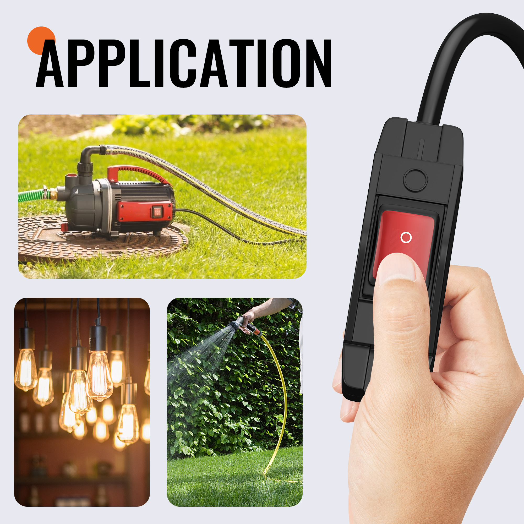 KCD5-308W1 IP65 Waterproof 125V/250V 14AWG Outdoor Extension Cord with Switch