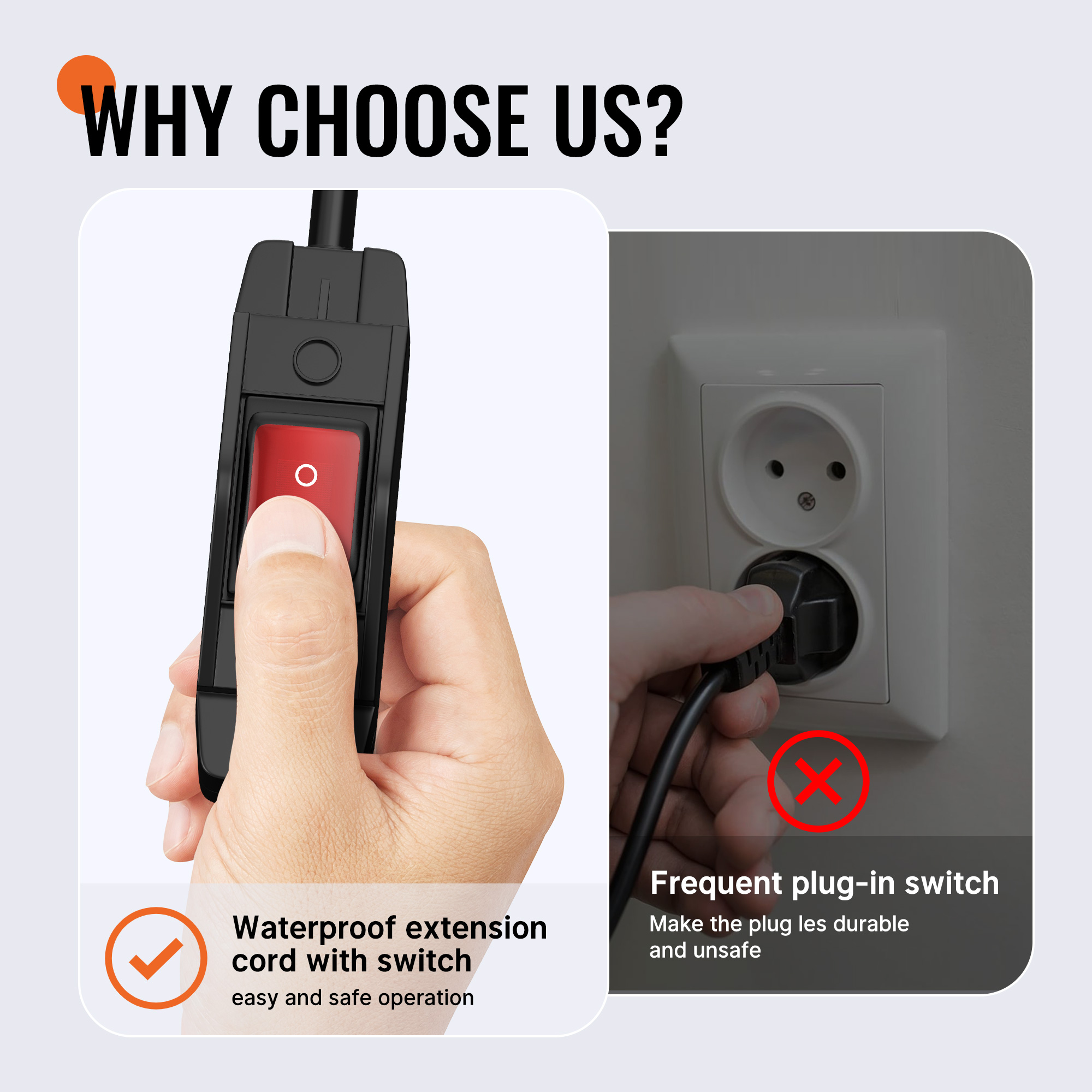 KCD5-308W1 IP65 Waterproof 125V/250V 14AWG Outdoor Extension Cord with Switch