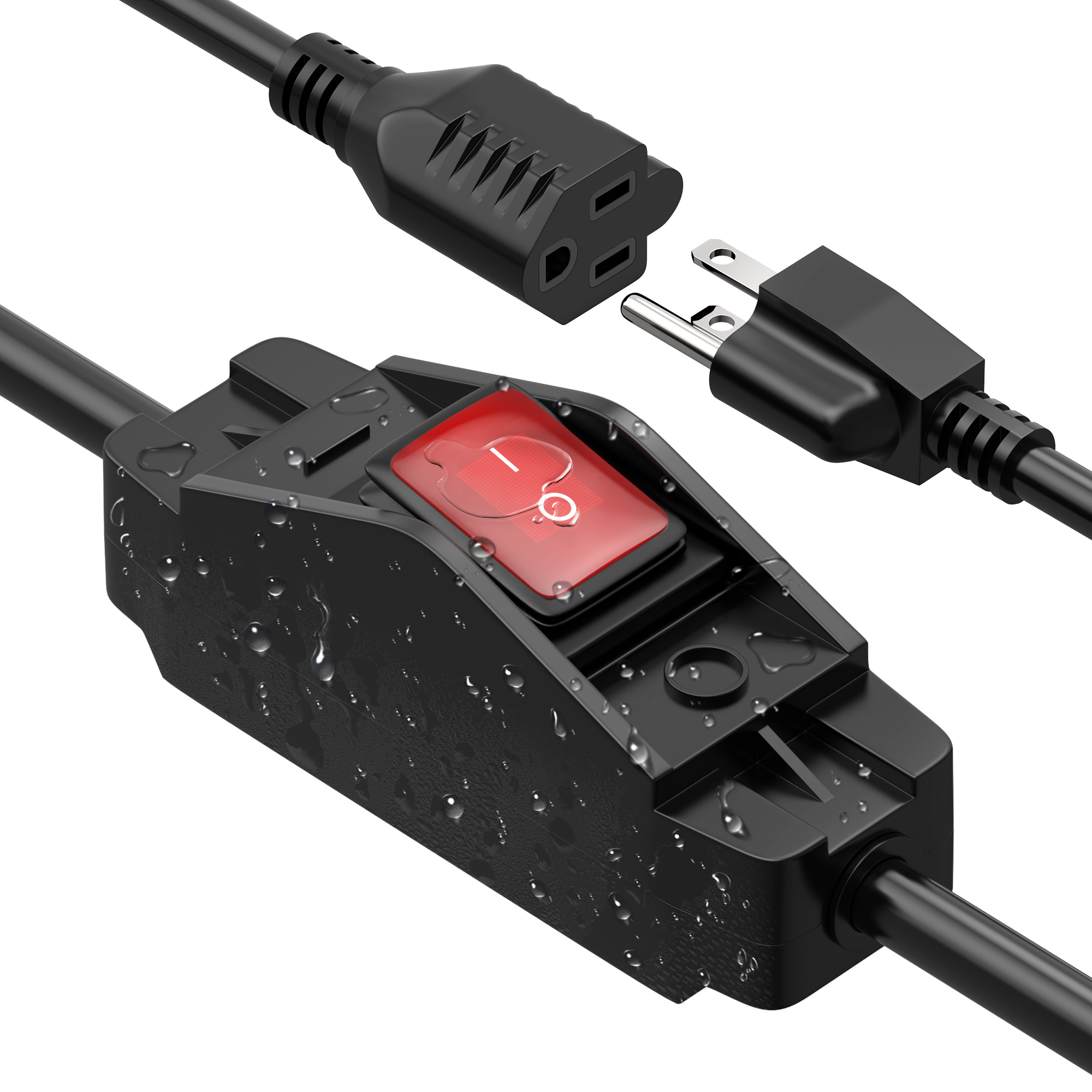 KCD5-308W1 IP65 Waterproof 125V/250V 14AWG Outdoor Extension Cord with Switch