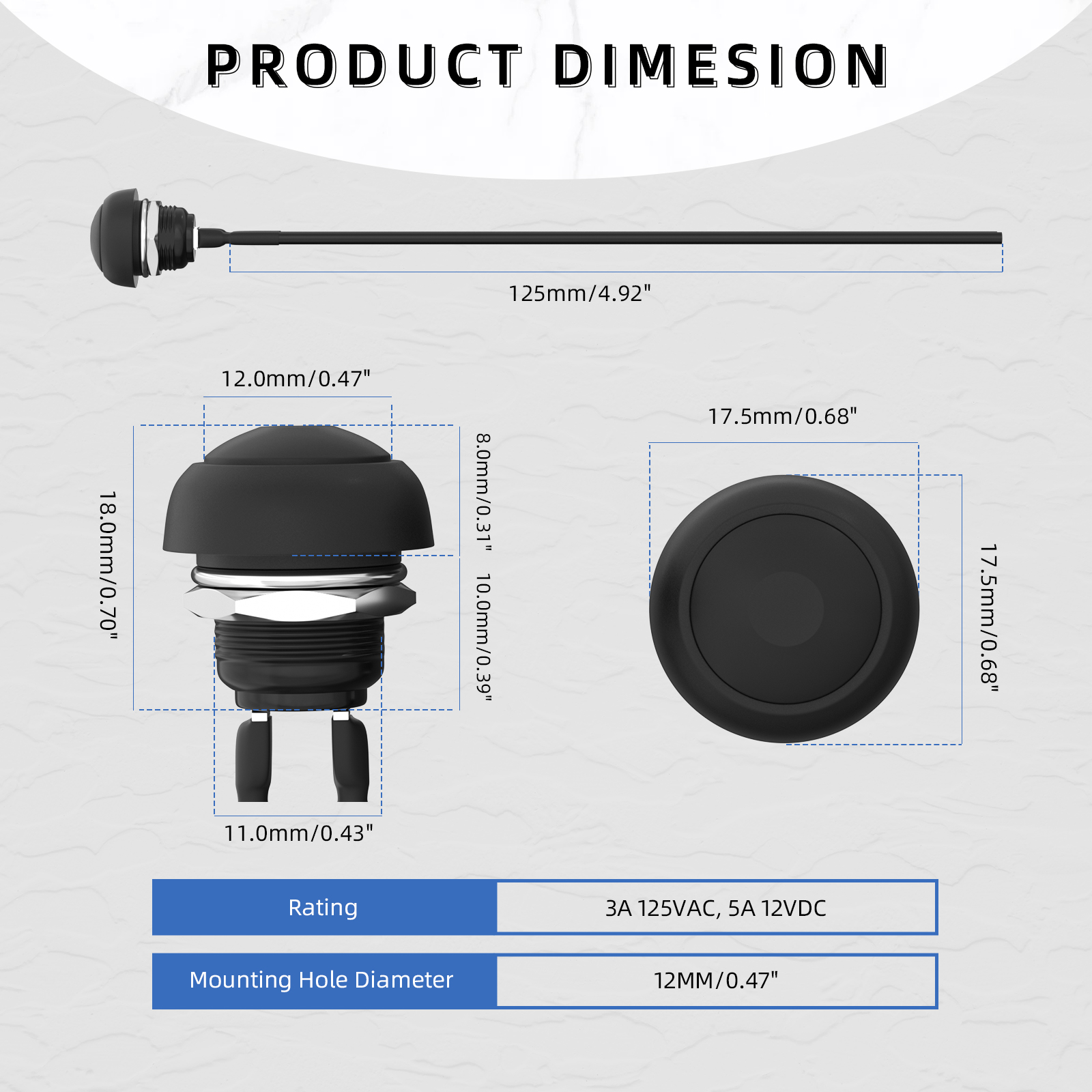 PBS-33B 12mm Momentary Mini Round Push Button Switch with Pre-Wired