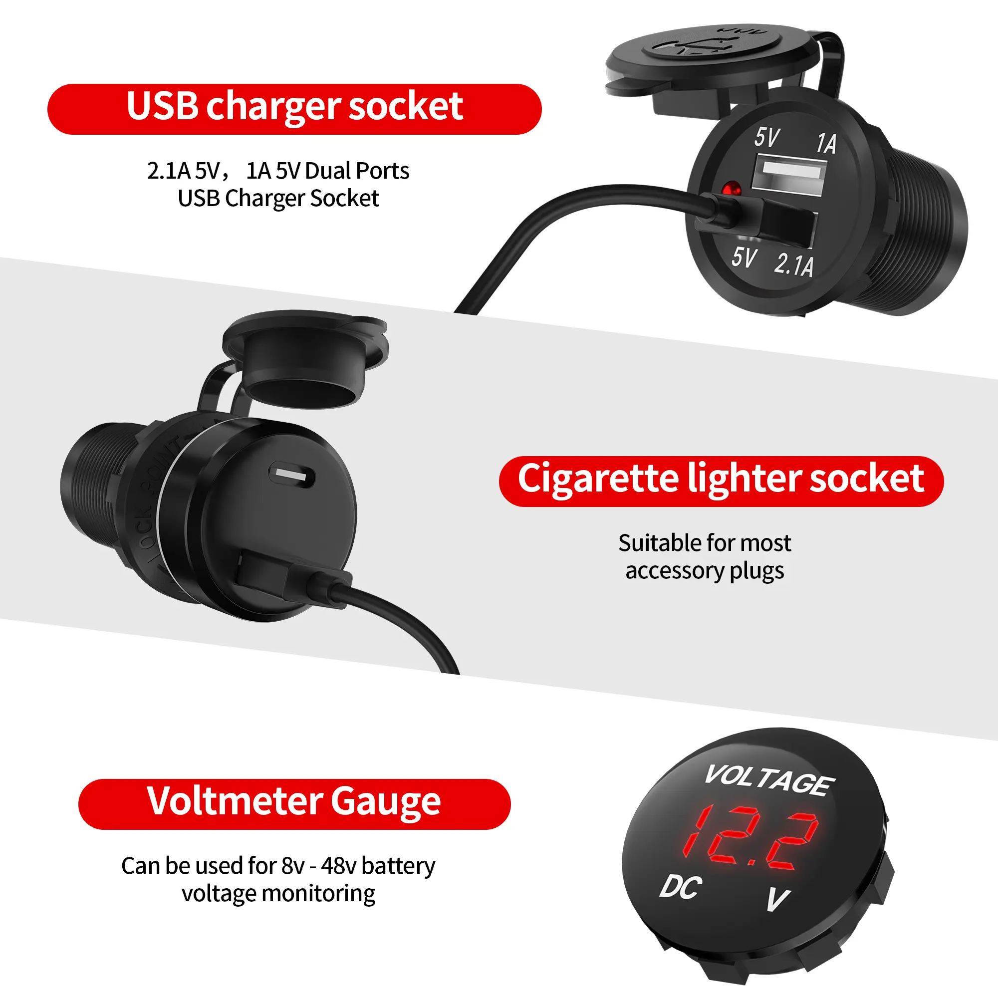 cigarette lighter socket voltmeter Aluminum 6 Gang Rocker Switch Panel With Cigarette Lighter And Dual USB  Charger And Voltmeter