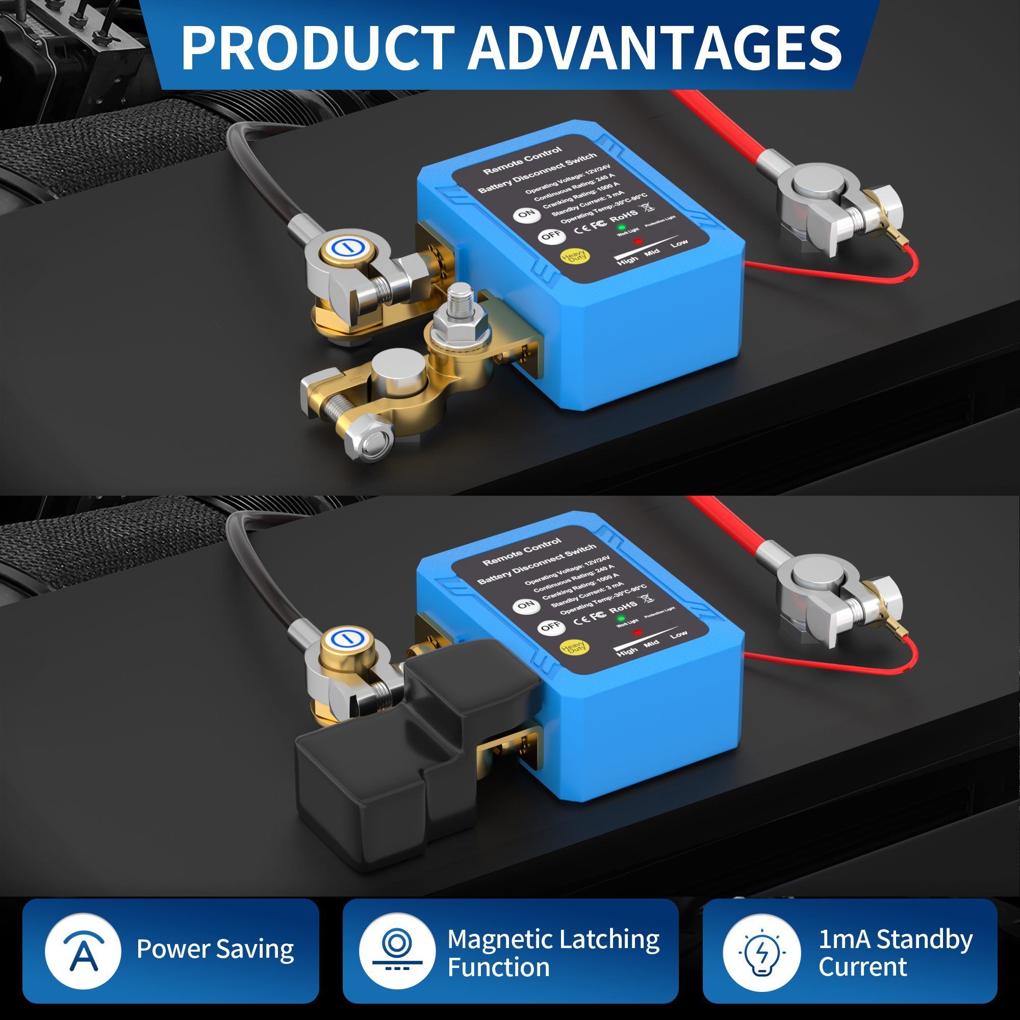 RL-240A-RCM2 12V/24V 240A Automatic Disconnect ON-OFF Remote Control Battery Disconnect Switch