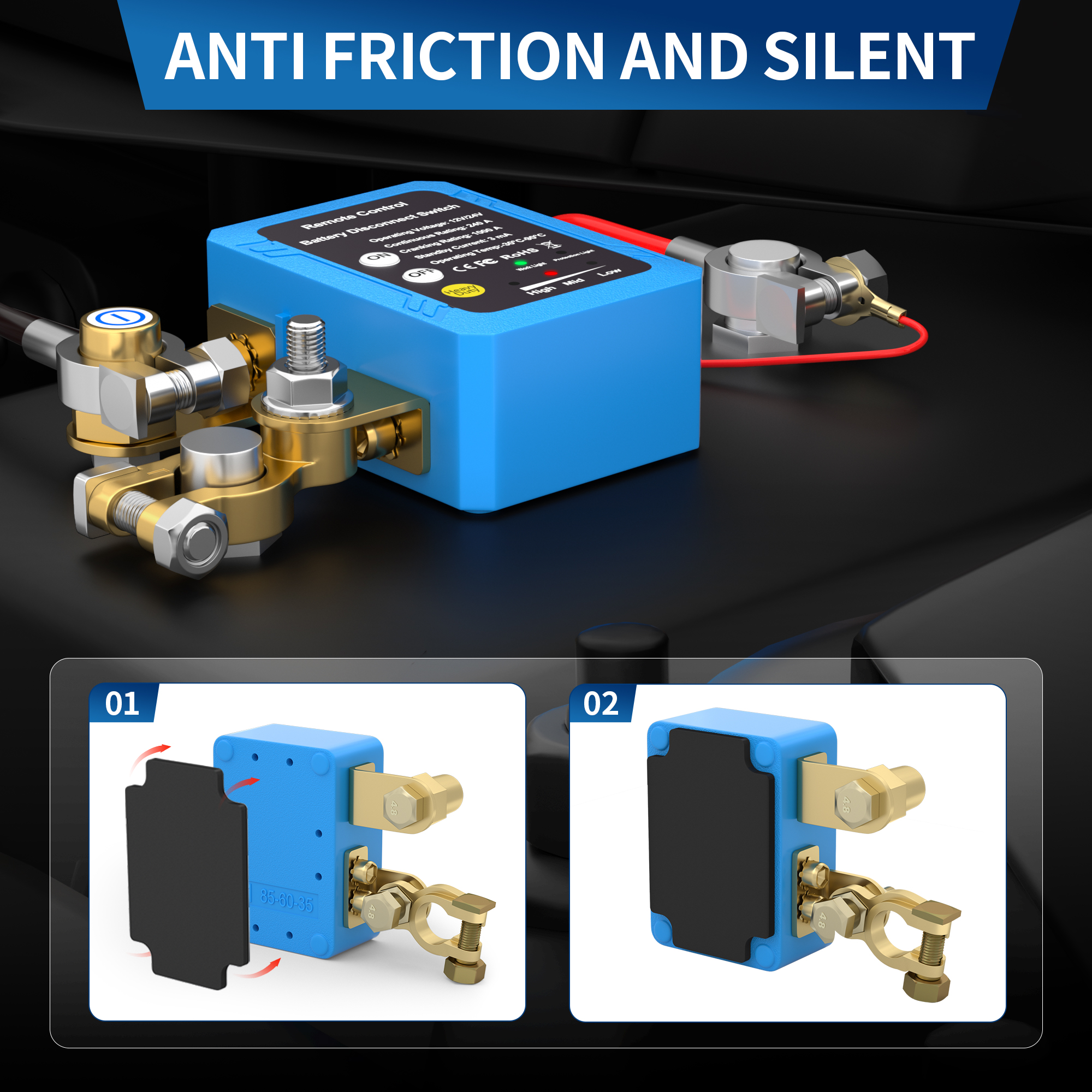 RL-240A-RCM2 12V/24V 240A Automatic Disconnect ON-OFF Remote Control Battery Disconnect Switch
