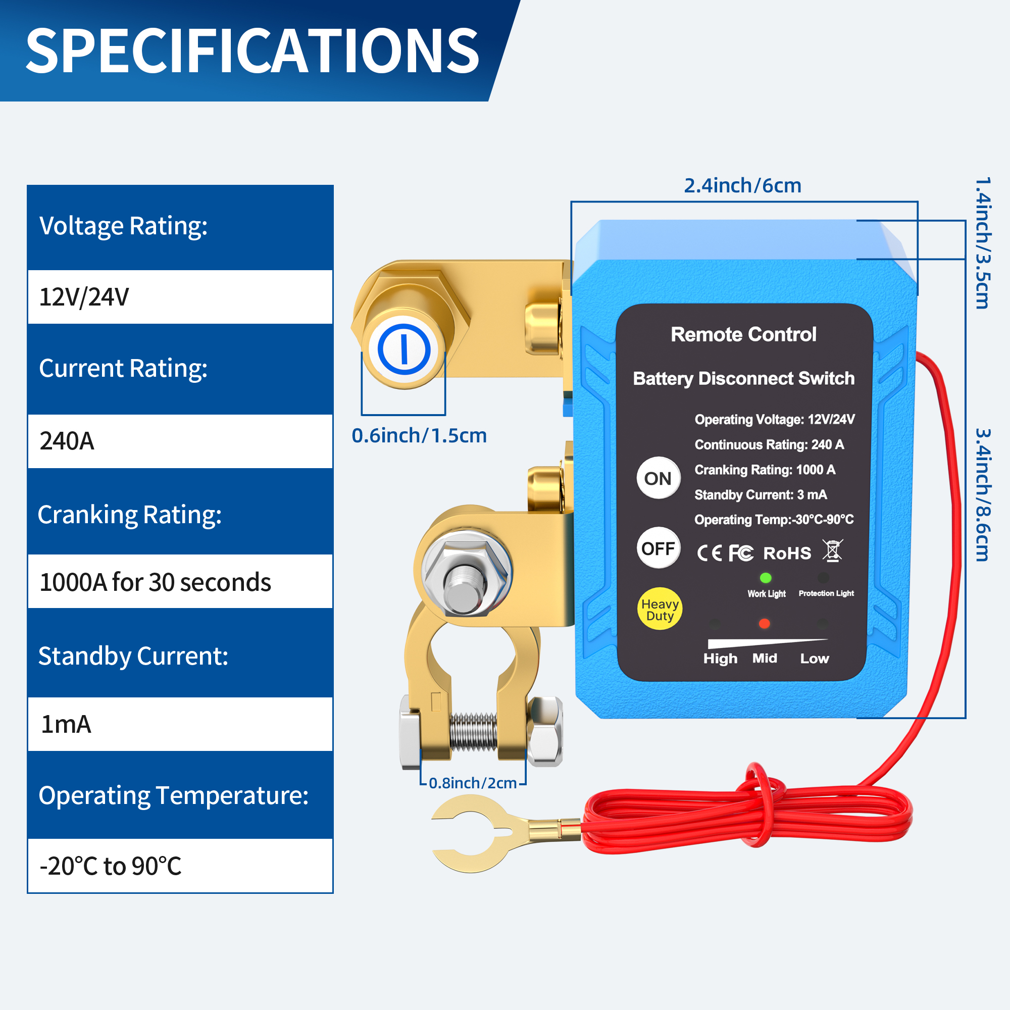 RL-240A-RCM2 12V/24V 240A Automatic Disconnect ON-OFF Remote Control Battery Disconnect Switch