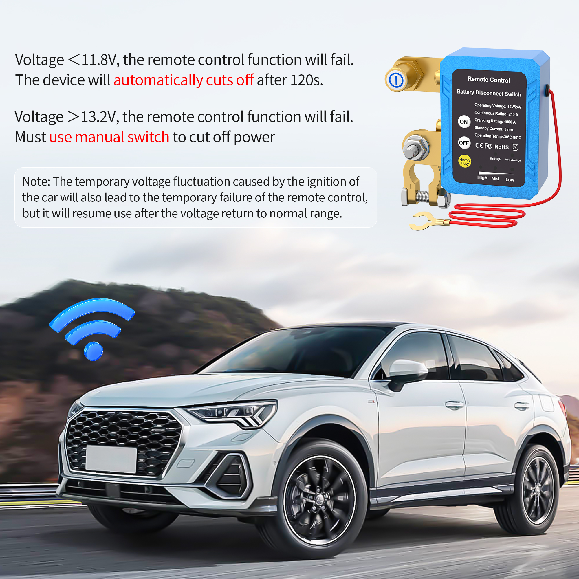 RL-240A-RCM2 12V/24V 240A Automatic Disconnect ON-OFF Remote Control Battery Disconnect Switch
