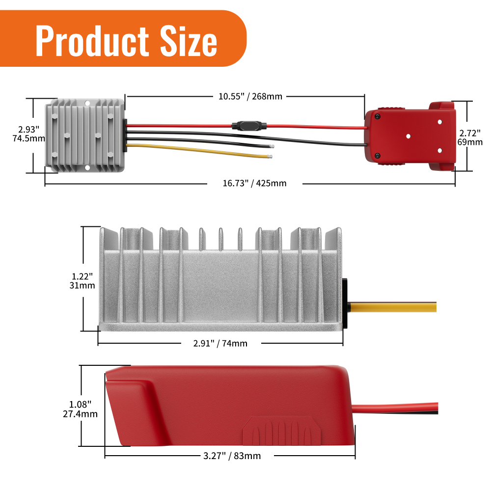 MWK-W1-12V20A Step Down DC 18V to 12V Converter Adapter Fit for Milwaukee M18 Batteries