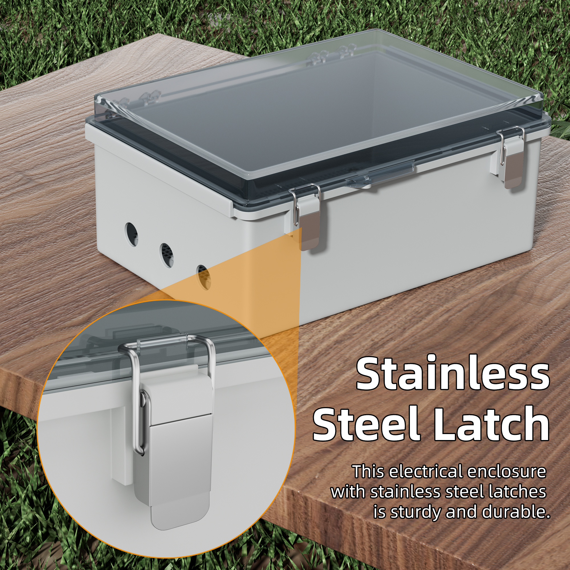 BG35X25X15T-3H26.5-JFFD ABS Plastic IP67 Outdoor Transparent Electrical Enclosure Box – 13.8″9.8″x5.9″