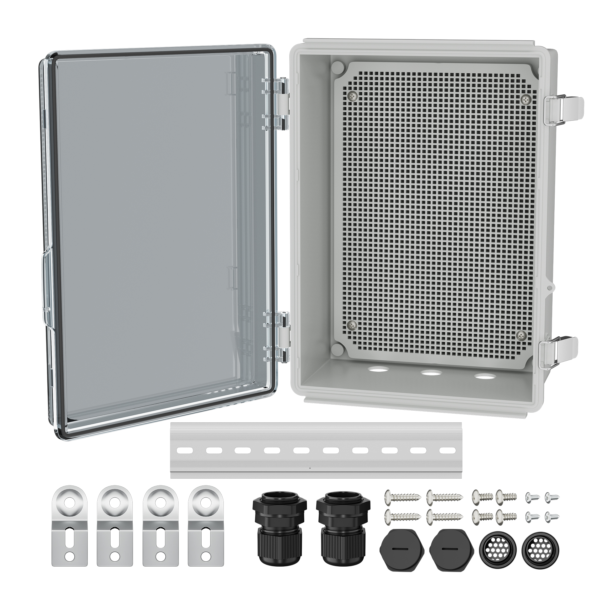 BG35X25X15T-3H26.5-JFFD ABS Plastic IP67 Outdoor Transparent Electrical Enclosure Box – 13.8″9.8″x5.9″