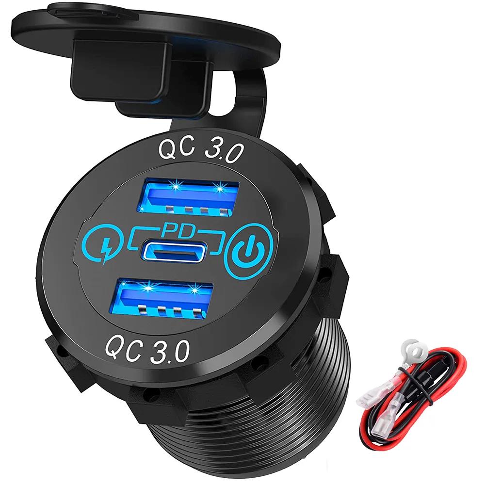 DS2013-P13 3 Ports 12V USB Car Charger with 30W PD3.0 USB-C and Dual 18W QC3.0 Ports