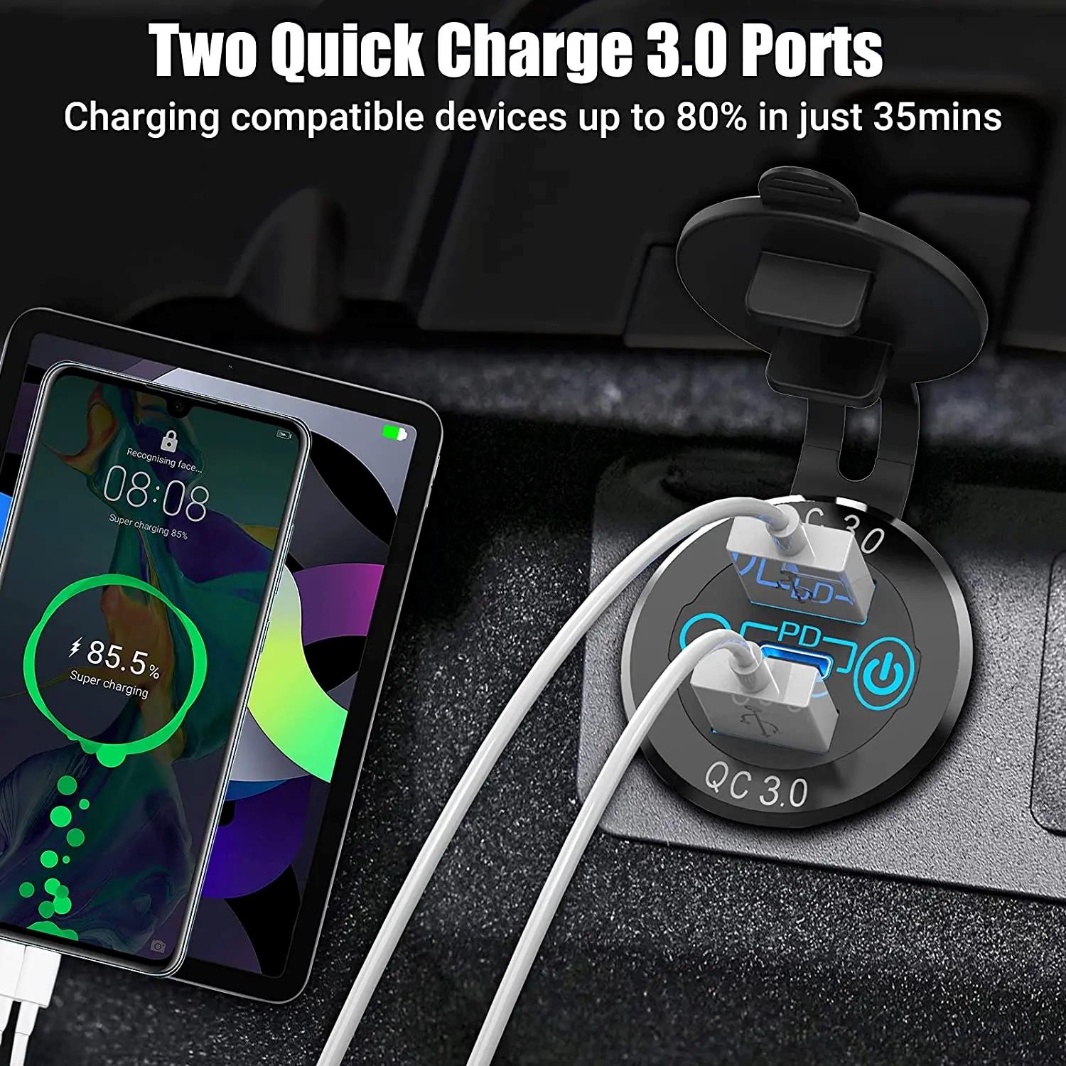 DS2013-P13 3 Ports 12V USB Car Charger with 30W PD3.0 USB-C and Dual 18W QC3.0 Ports