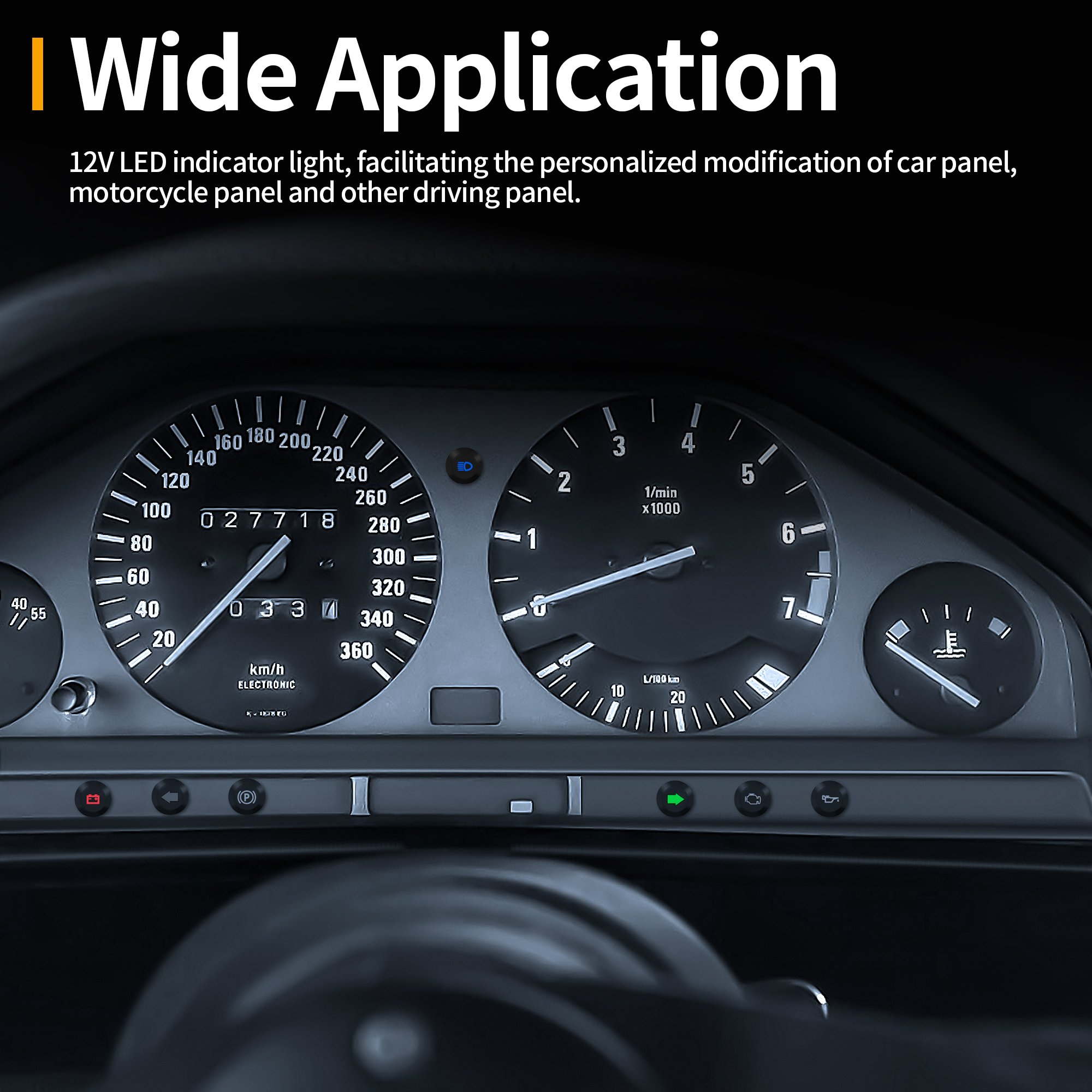 GQ12A-DW-3 12mm 12VDC Waterproof Custom Symbol Metal Indicator Light with Wire Lead