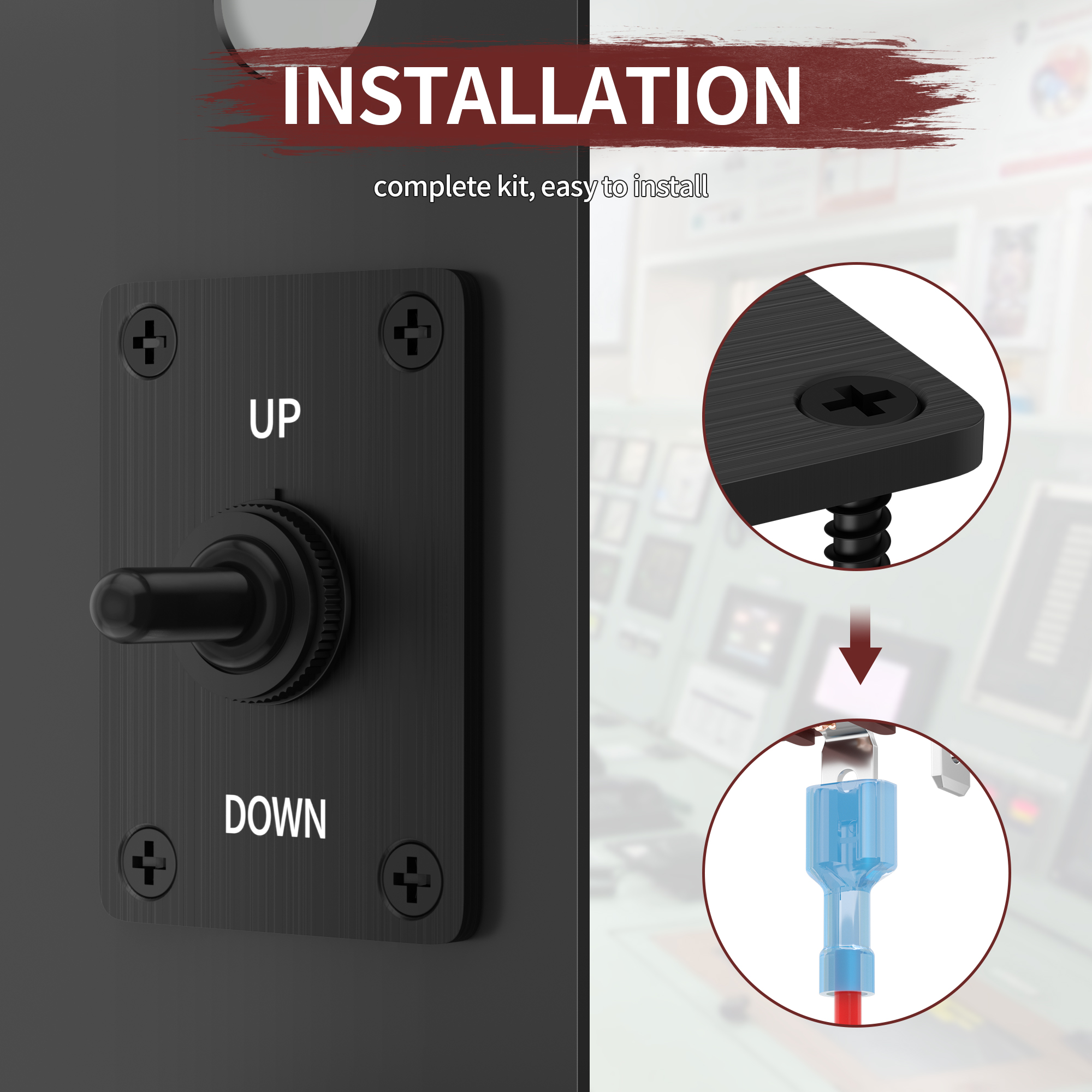 KN3C-123AP+UPDOWN 30A 12V DC 3-Pin Momentary Toggle Switch with UP/Down Mounting Plate