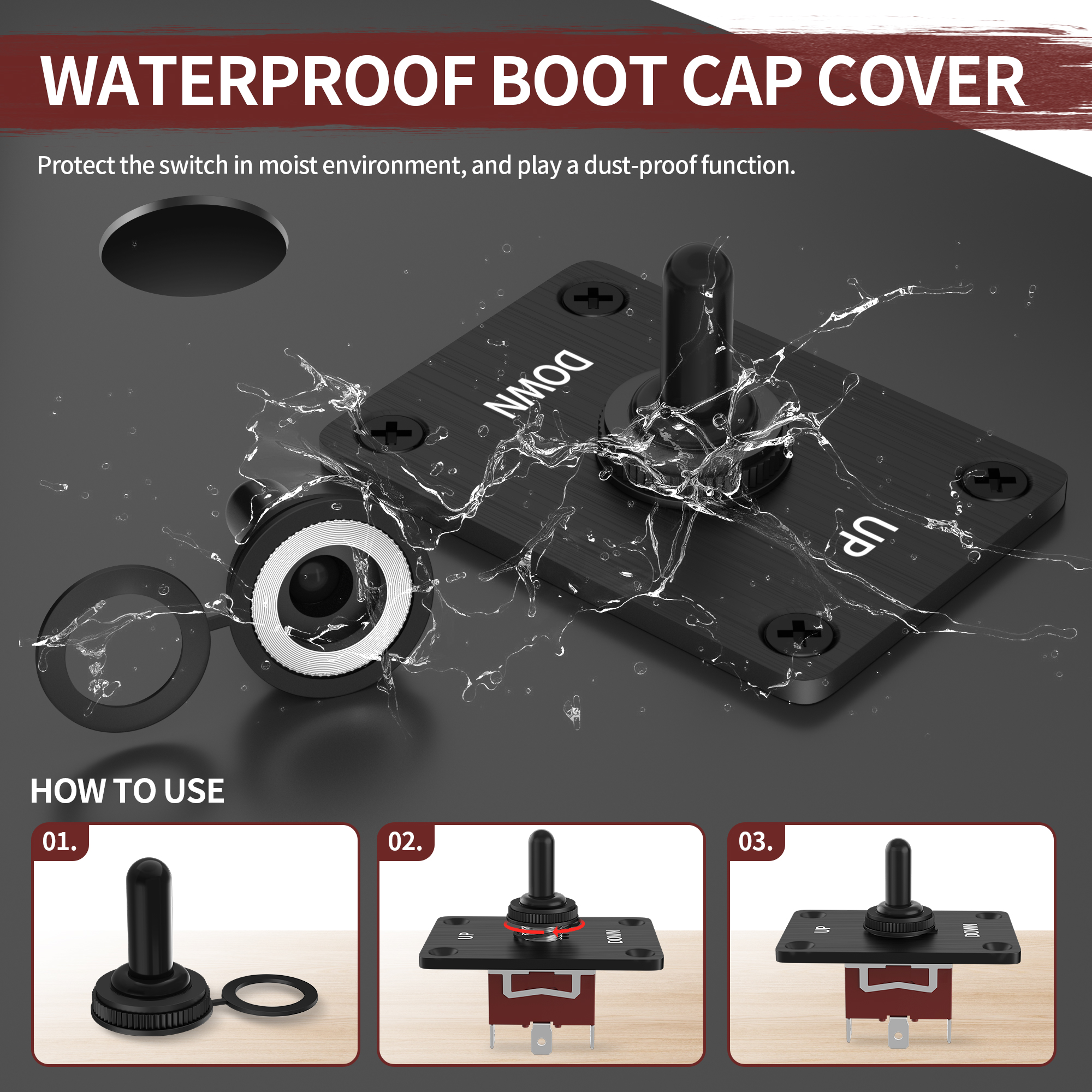KN3C-123AP+UPDOWN 30A 12V DC 3-Pin Momentary Toggle Switch with UP/Down Mounting Plate