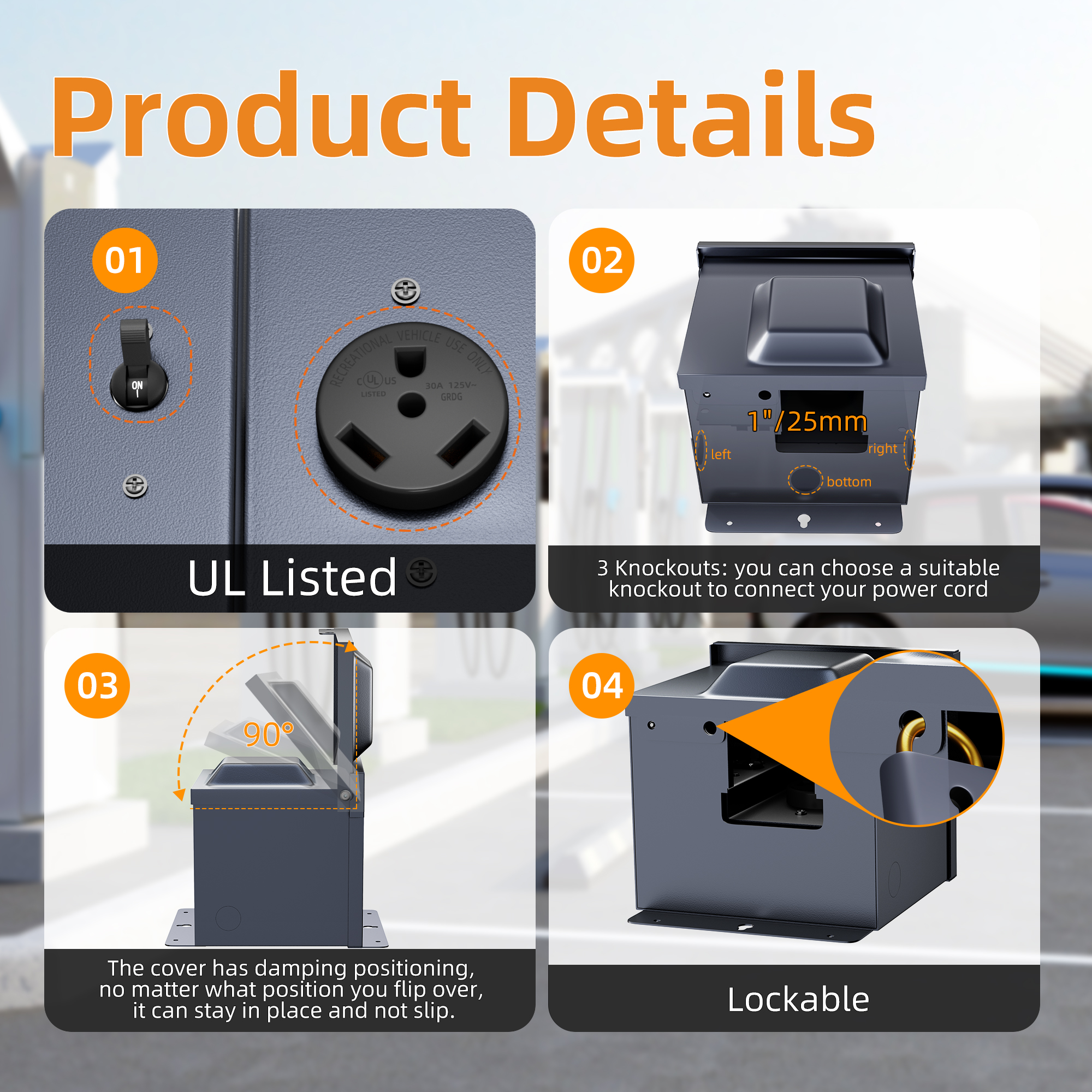 POP-1-30A-C Weatherproof Outdoor 125/250V 30 Amp RV Outlet Box with NEMA TT-30R Receptacle