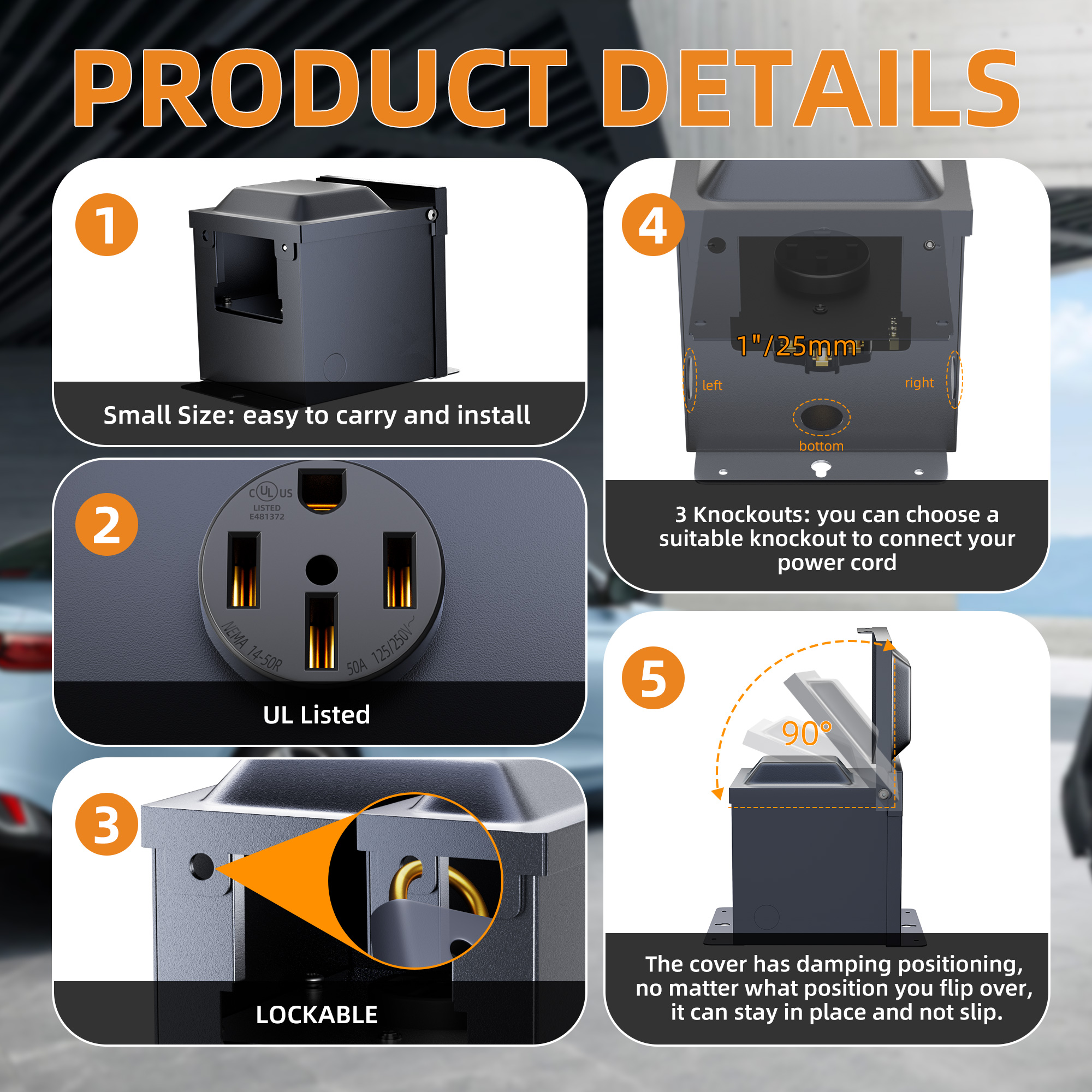 POP-1-50A 125/250V 50 Amp RV Outlet Box with NEMA 14-50R Receptacle and Type 3R Enclosure