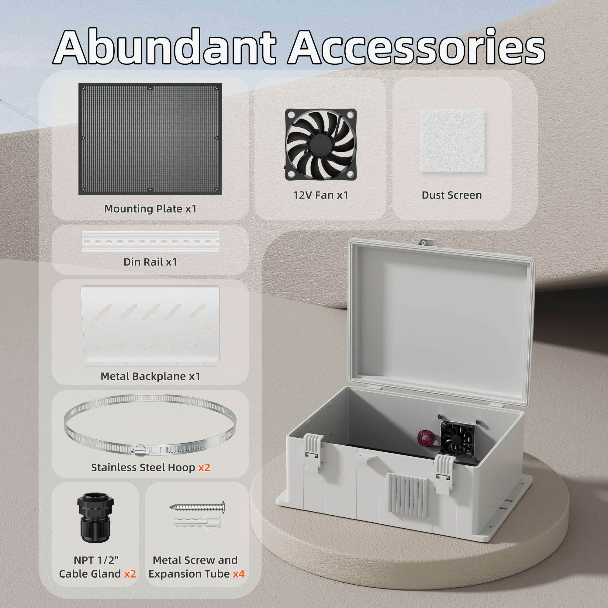 WB15.7X11X5.9-JFFD Outdoor NEMA ABS Plastic Waterproof Junction Box Kit with Fan – 15.7″x11″x5.9″