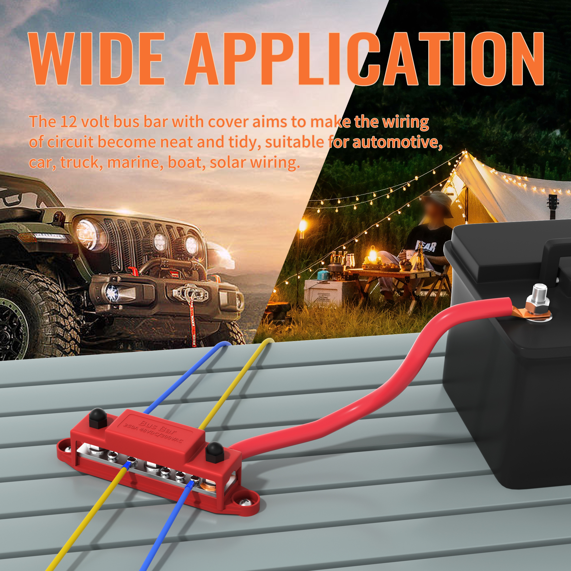 BB250-T3M8S10-C-2 48VDC 250A Power Distribution Block Bus Bar with 3×M8 Studs and 10×M4 Screws