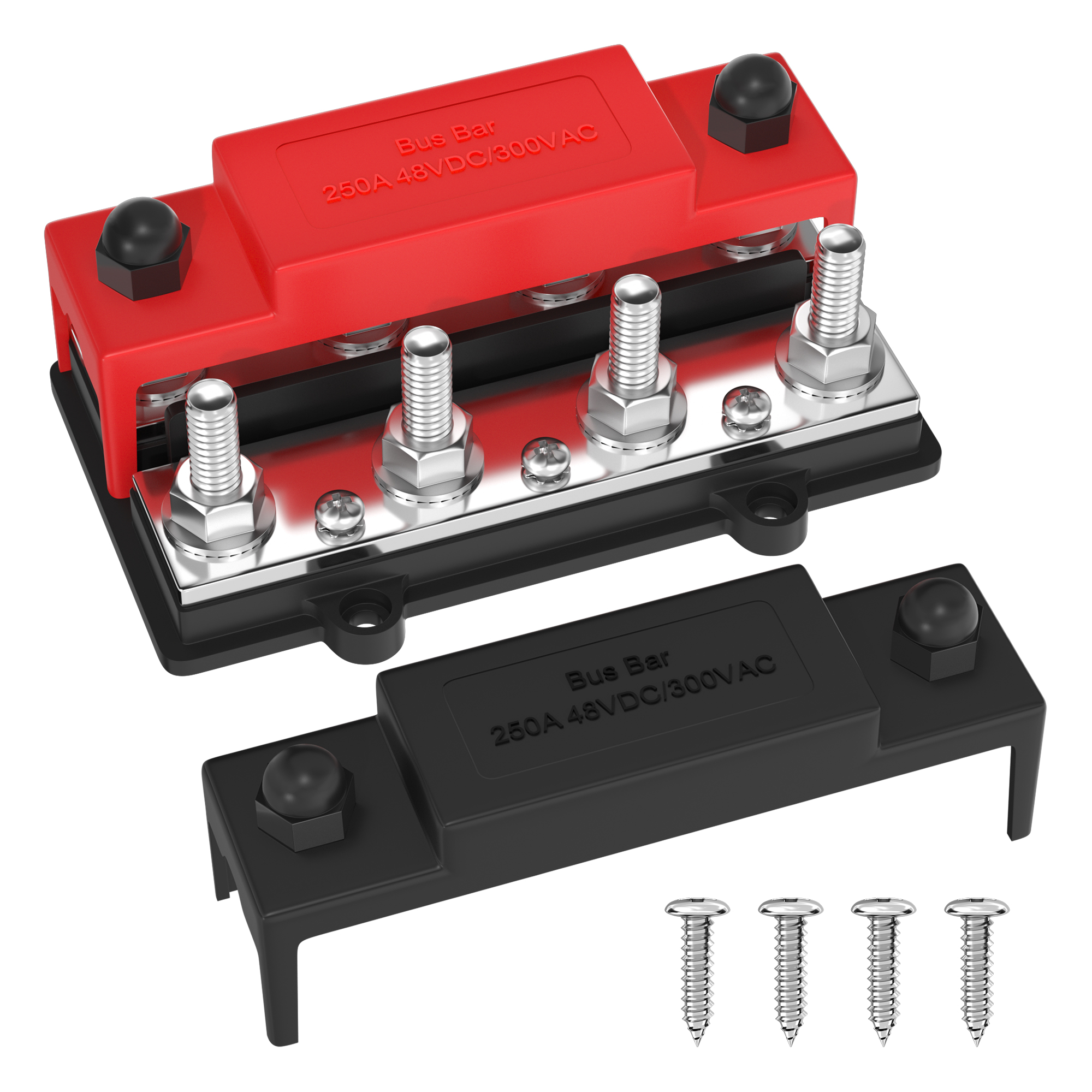 BB250X2-T4M10S3-C 4xM10 250A Dual Row Busbar Power Distribution Block with Positive and Negative