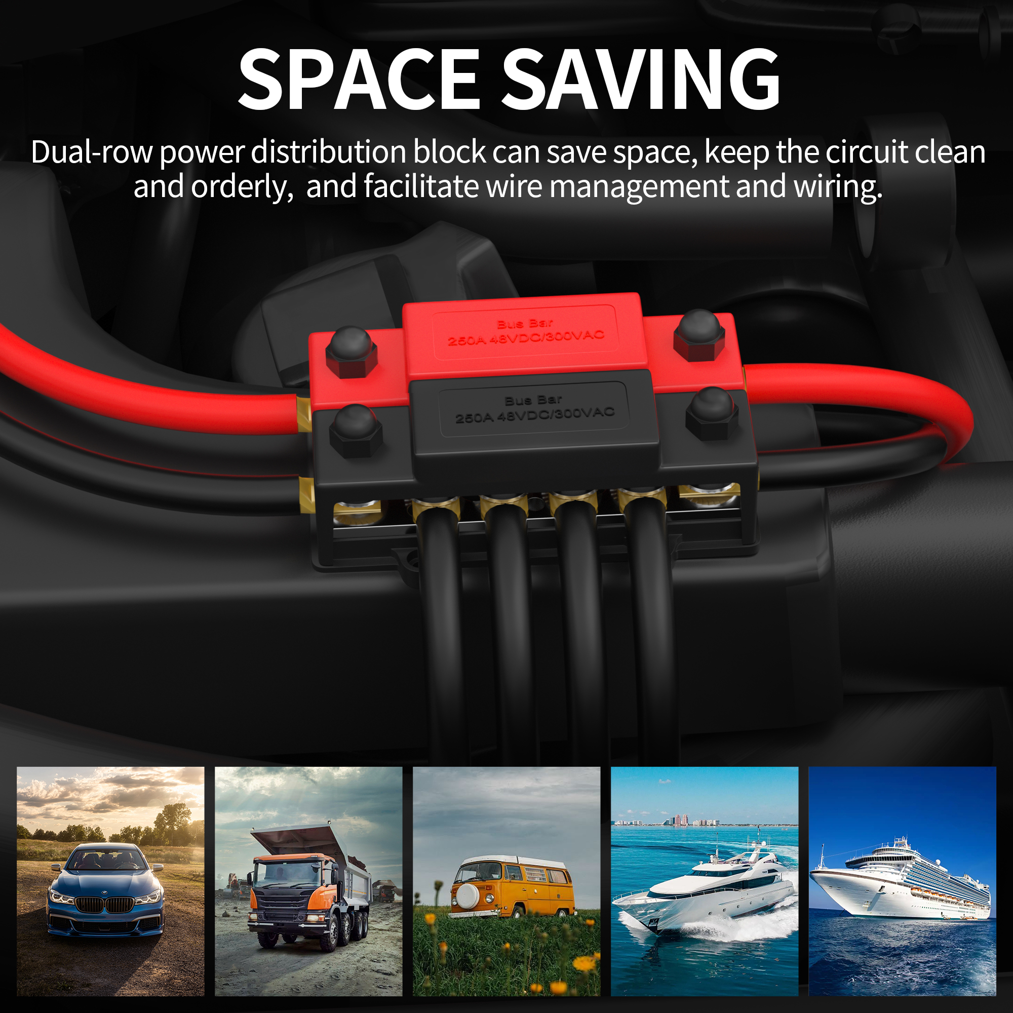 BB250X2-T6M8-C 250A 48VDC Positive and Negative Dual Bus Bar with 12×M8 Studs