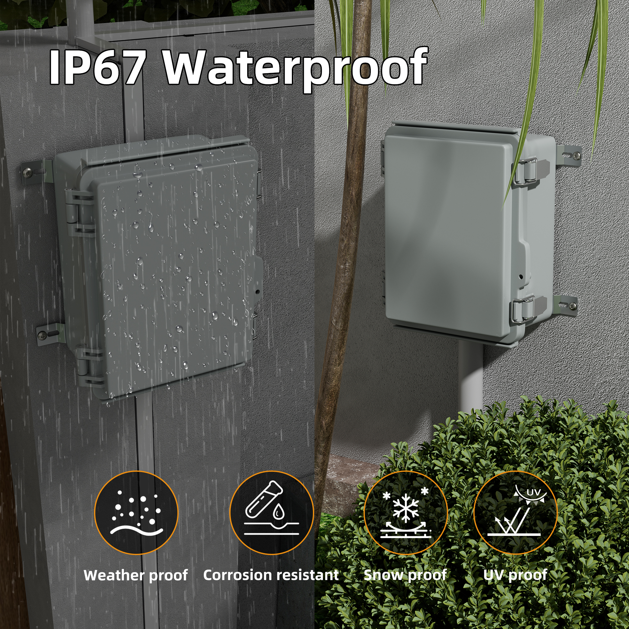 BG22x17x11-JFFD IP67 Weatherproof Plastic Outdoor Electrical Enclosure Box – 8.7″x6.7″x4.3″