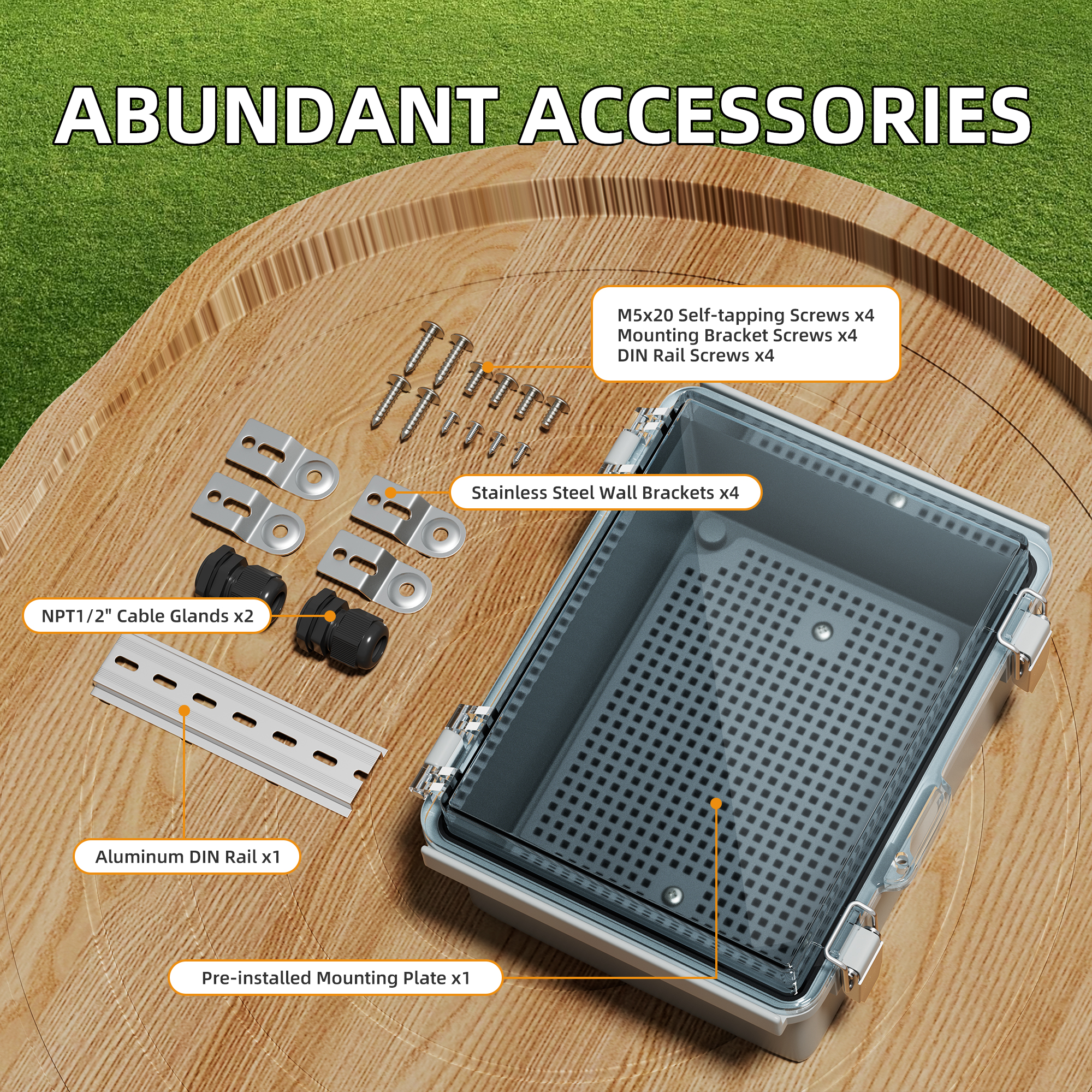 Outdoor Weatherproof Electric Enclosure Box With Clear Cover -  8.7\, image size:2000x2000