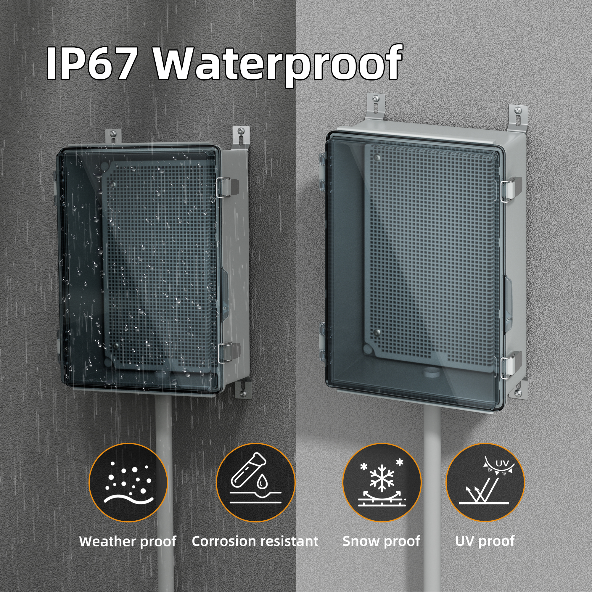 BG29X19X14T-JFFD IP67 Waterproof Electrical Junction Box with Mounting Plate – 11.4″x7.5″x5.5″