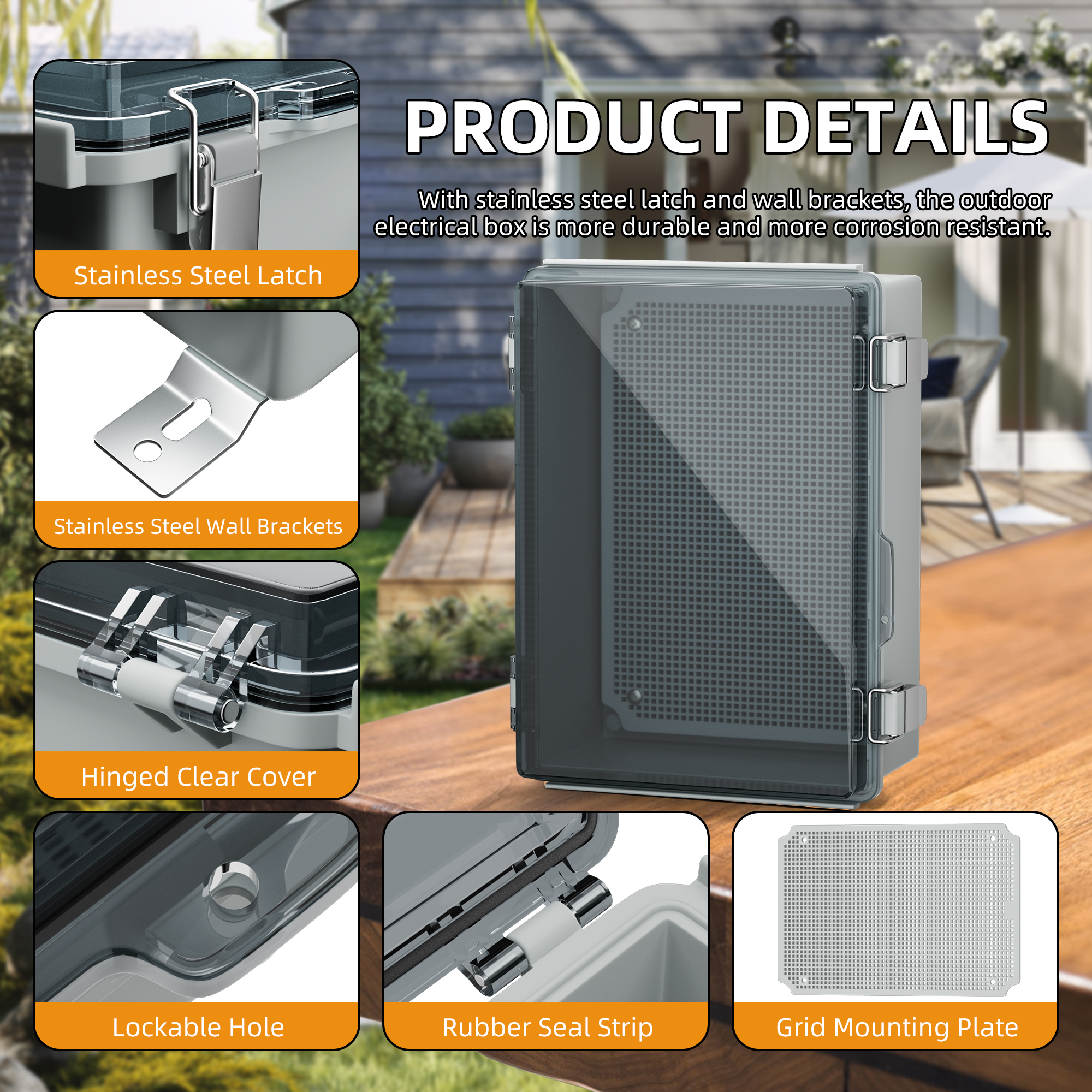 BG29X19X14T-JFFD IP67 Waterproof Electrical Junction Box with Mounting Plate – 11.4″x7.5″x5.5″