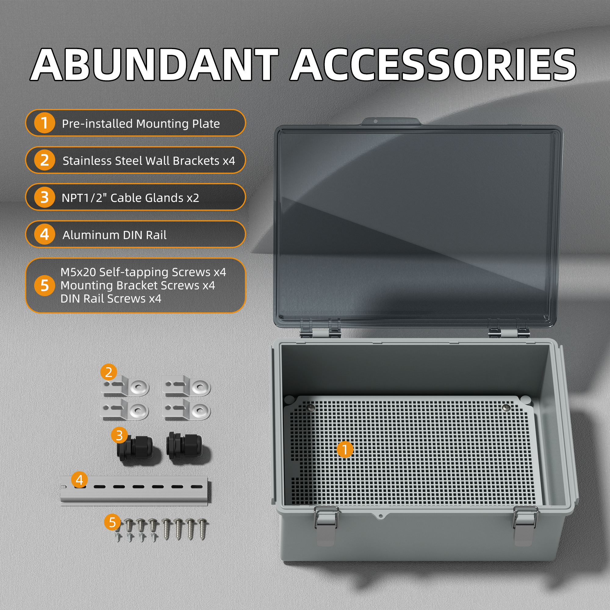 BG29X19X14T-JFFD IP67 Waterproof Electrical Junction Box with Mounting Plate – 11.4″x7.5″x5.5″