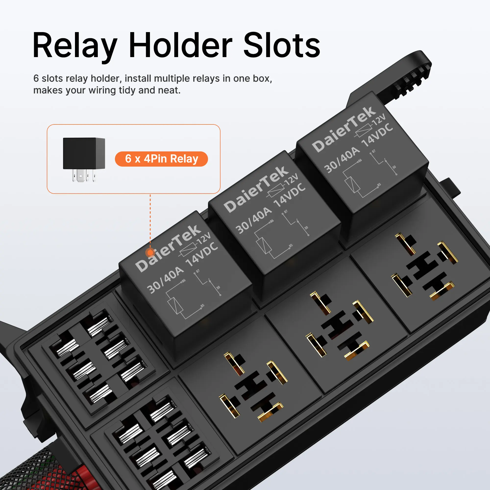 Pre-wired 12 Volt Auto Fuses And Relays Box With 6 Slots - Daier
