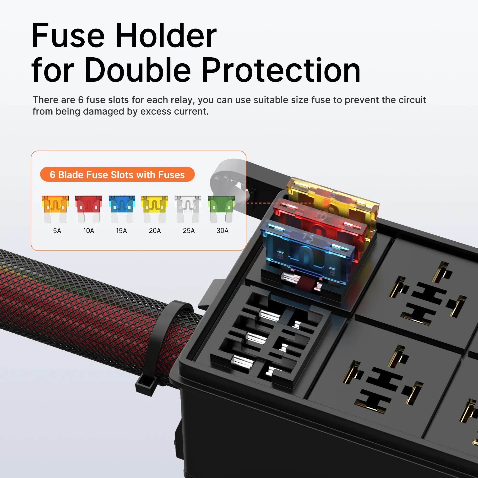 Pre-wired 12 Volt Auto Fuses And Relays Box With 6 Slots - Daier