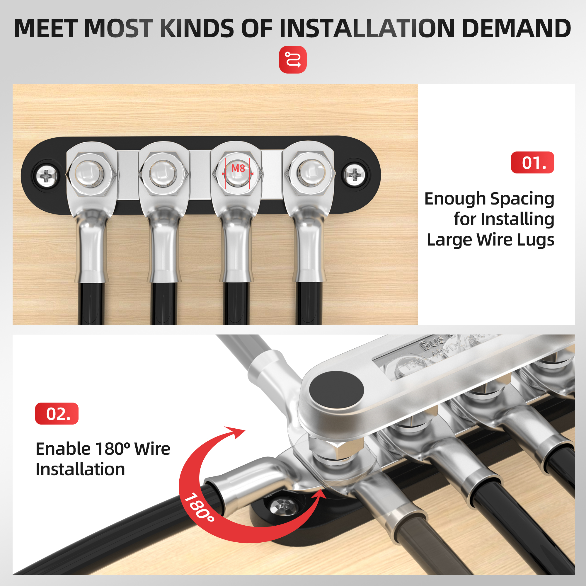 BB100-T4M8-C 4×M8 Stud Terminals 150A BusBar with Spring Washers and Cover