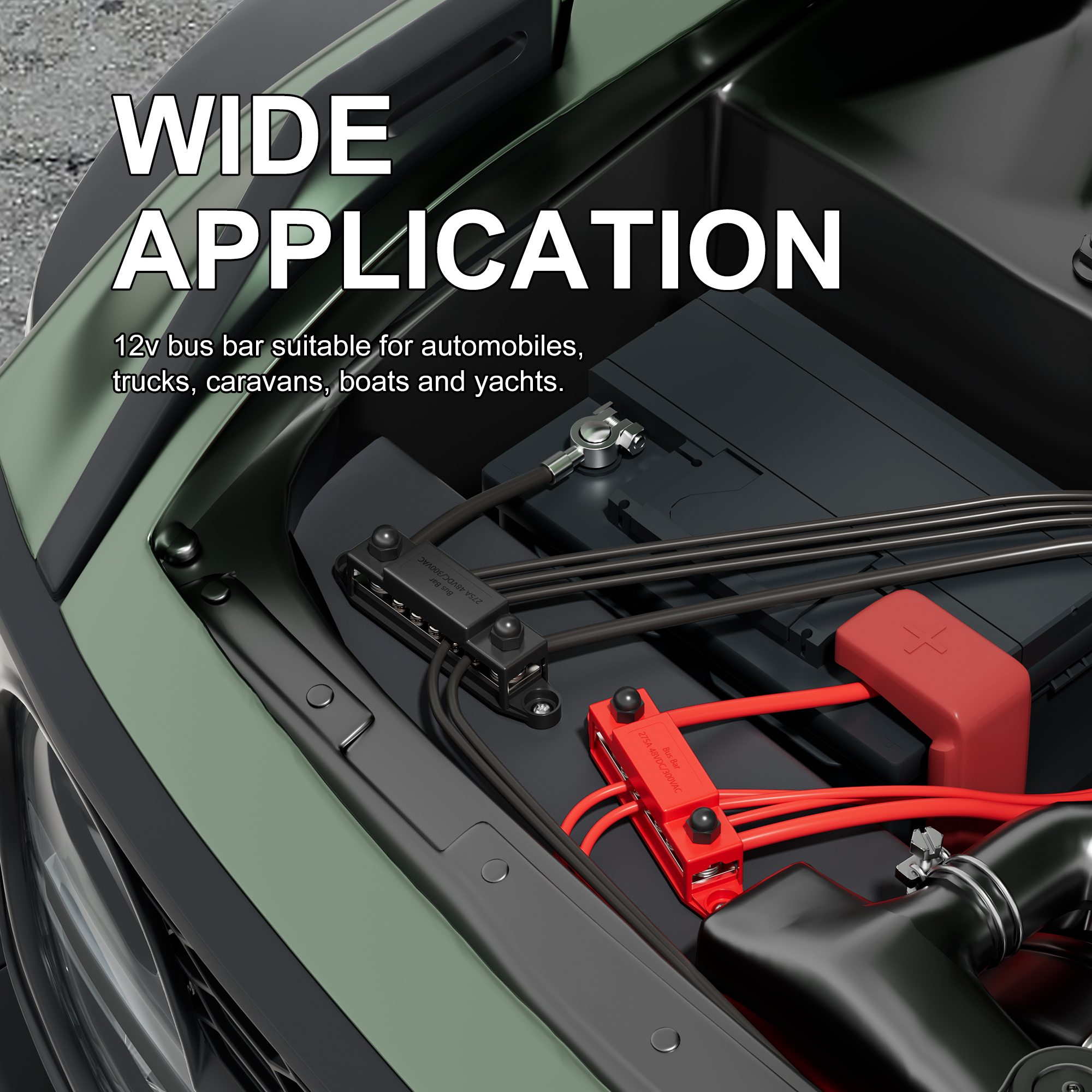 BB275-T2M10S10-C 275A Distribution Connecting Block with 2×M10 Studs and 10×M4 Screws