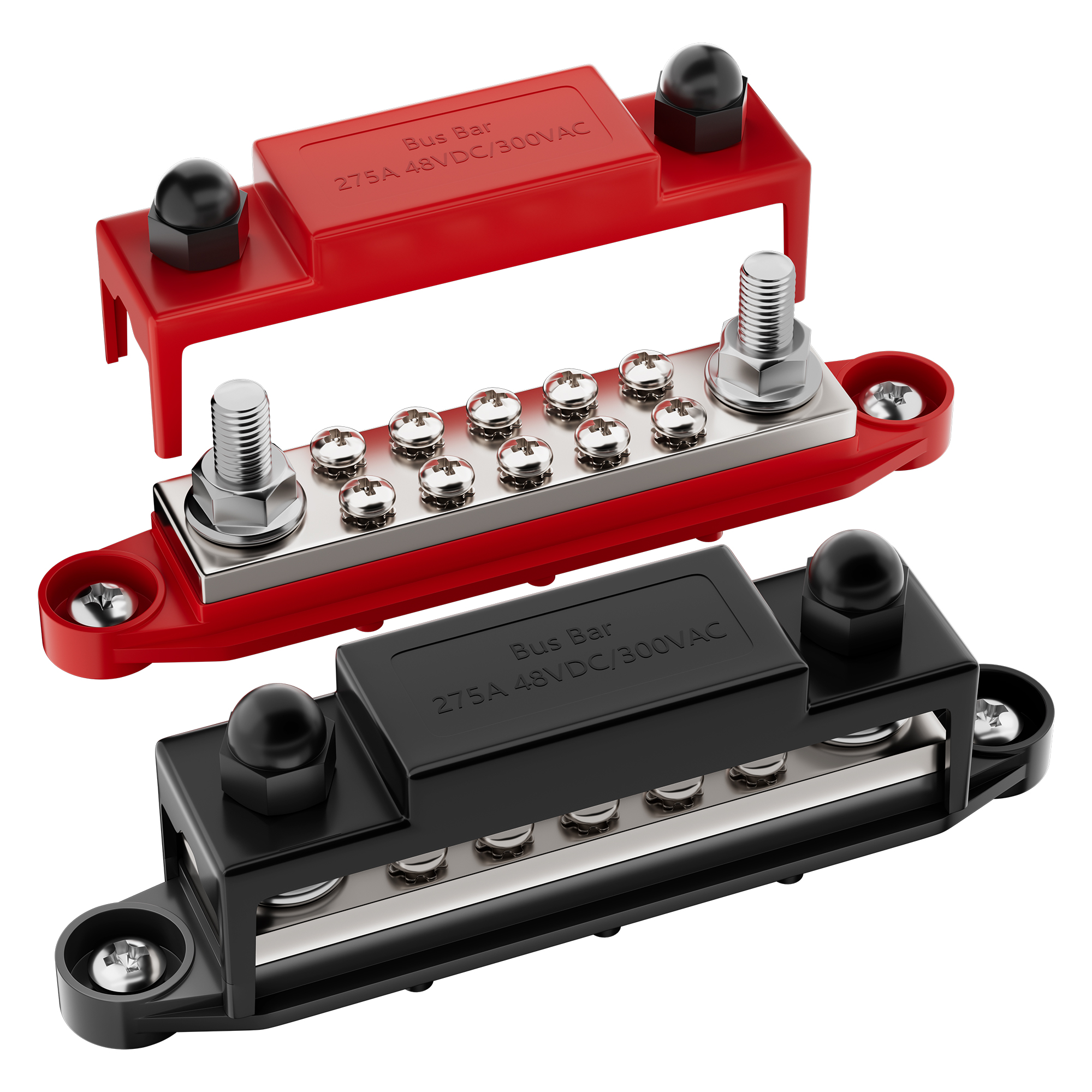 BB275-T2M10S10-C 275A Distribution Connecting Block with 2×M10 Studs and 10×M4 Screws