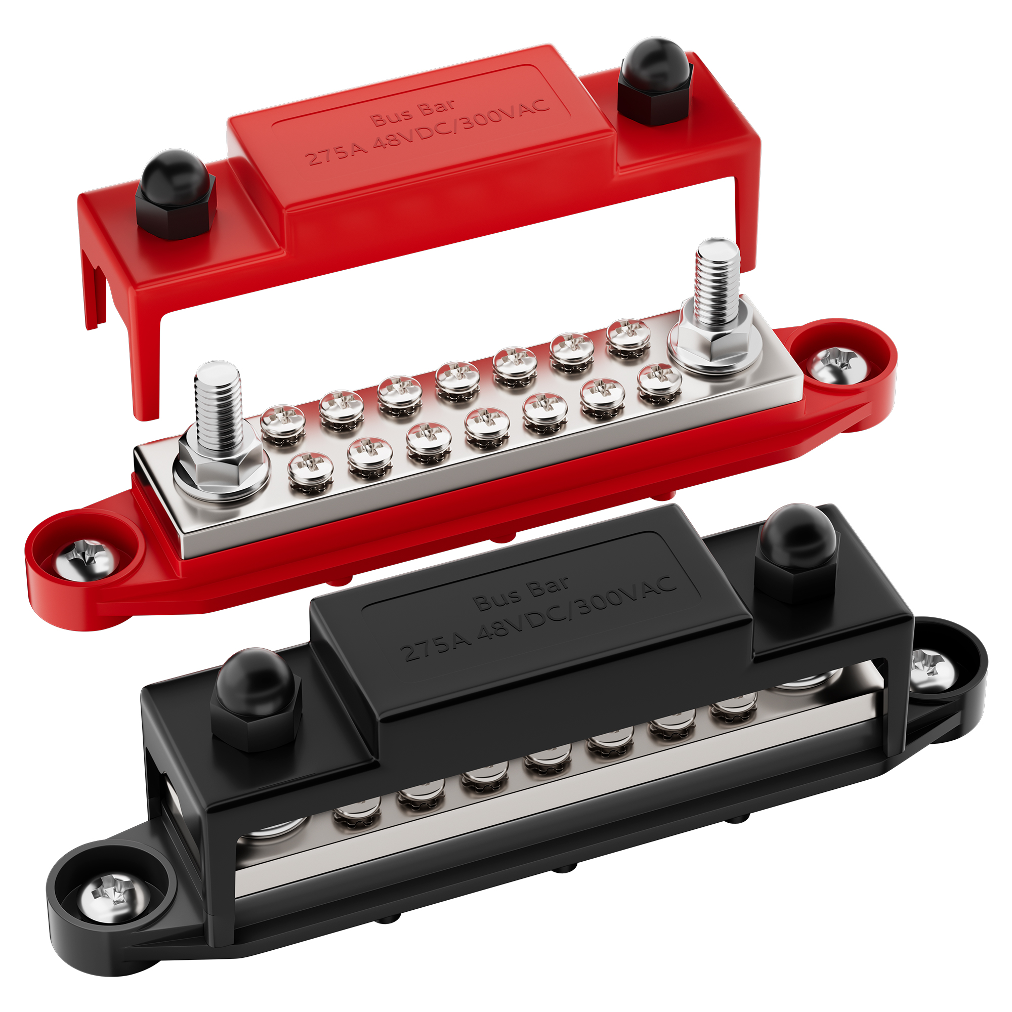 BB275-T2M8S14-C 275A Terminal Busbar Block with 2×M8 Studs and 14×M4 Screws