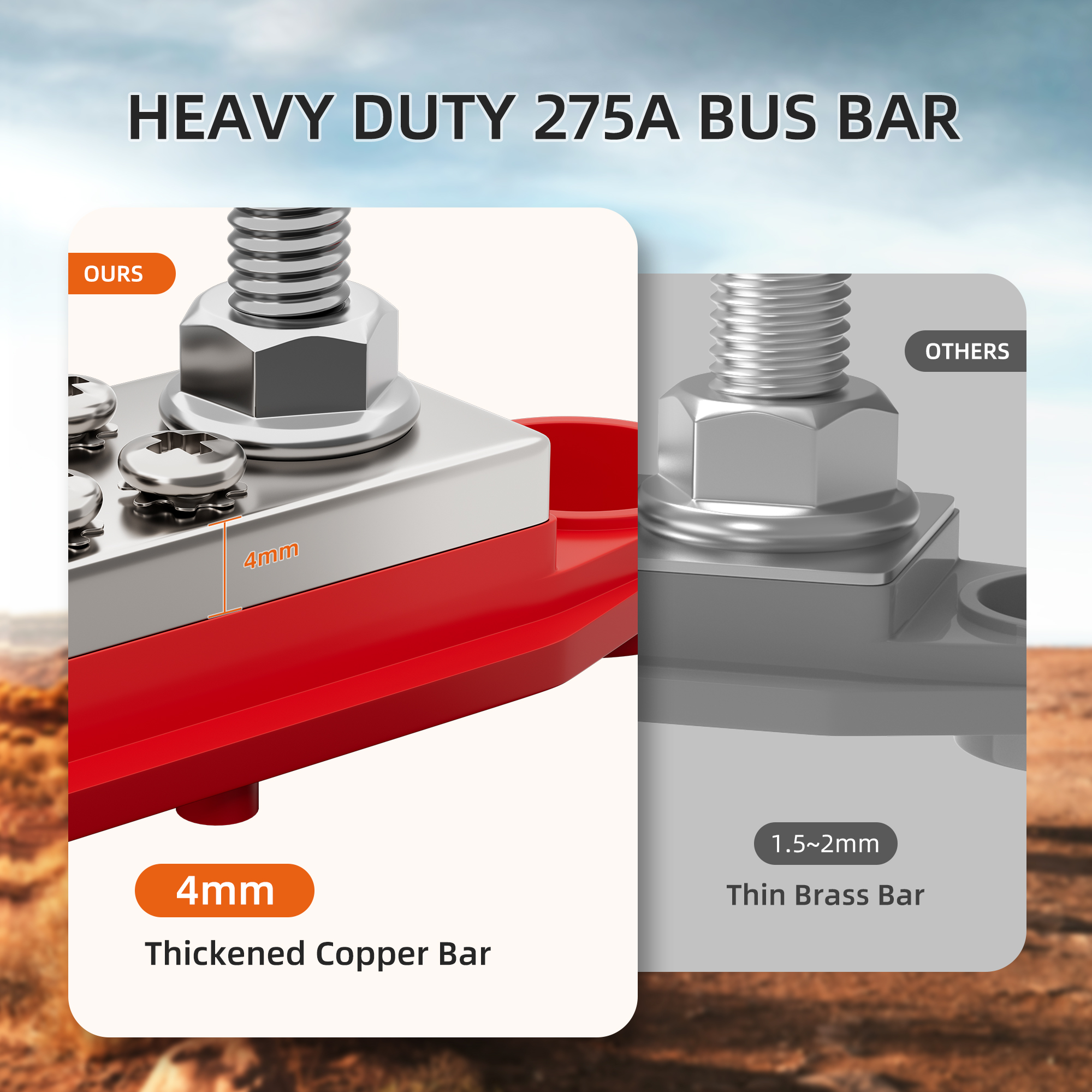 BB275-T2M8S14-C 275A Terminal Busbar Block with 2×M8 Studs and 14×M4 Screws