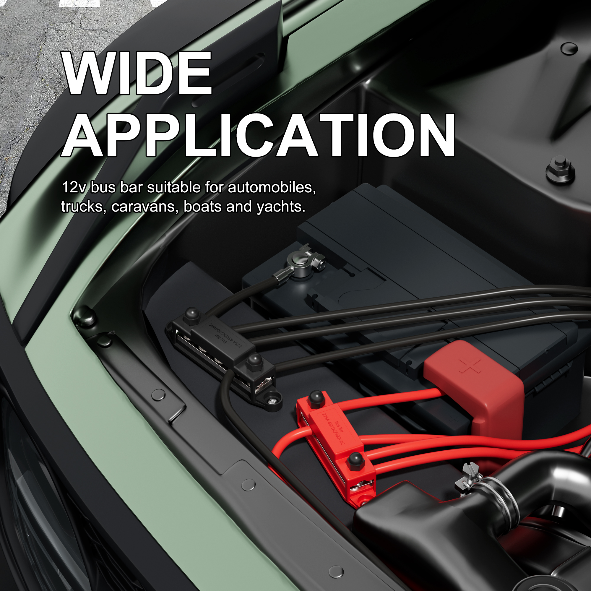 BB275-T5M10-C 275A 48VDC M10(3/8″) 5 Stud Bus Bar with Protect Cover