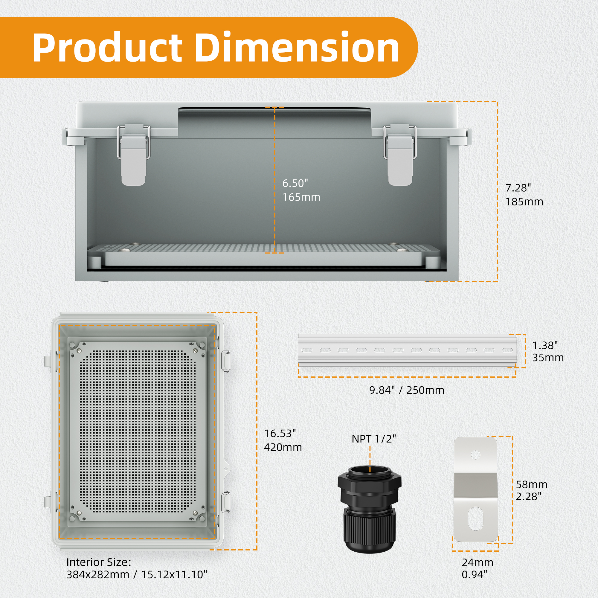 BG40X30X18-JFFD Weatherproof Electronics Protection ABS Plastic Large Junction Box – 15.7″x11.8″x7.1″