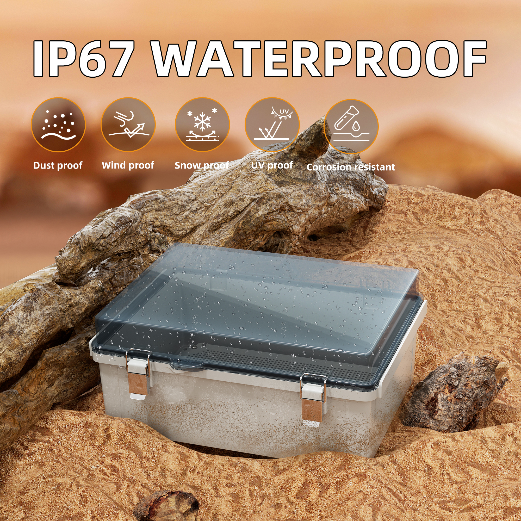 BG40X30X18T-JFFD Weatherproof Electrical Box Large w/ Transparent Cover & DIN Rail – 15.7″x11.8″x7.1″