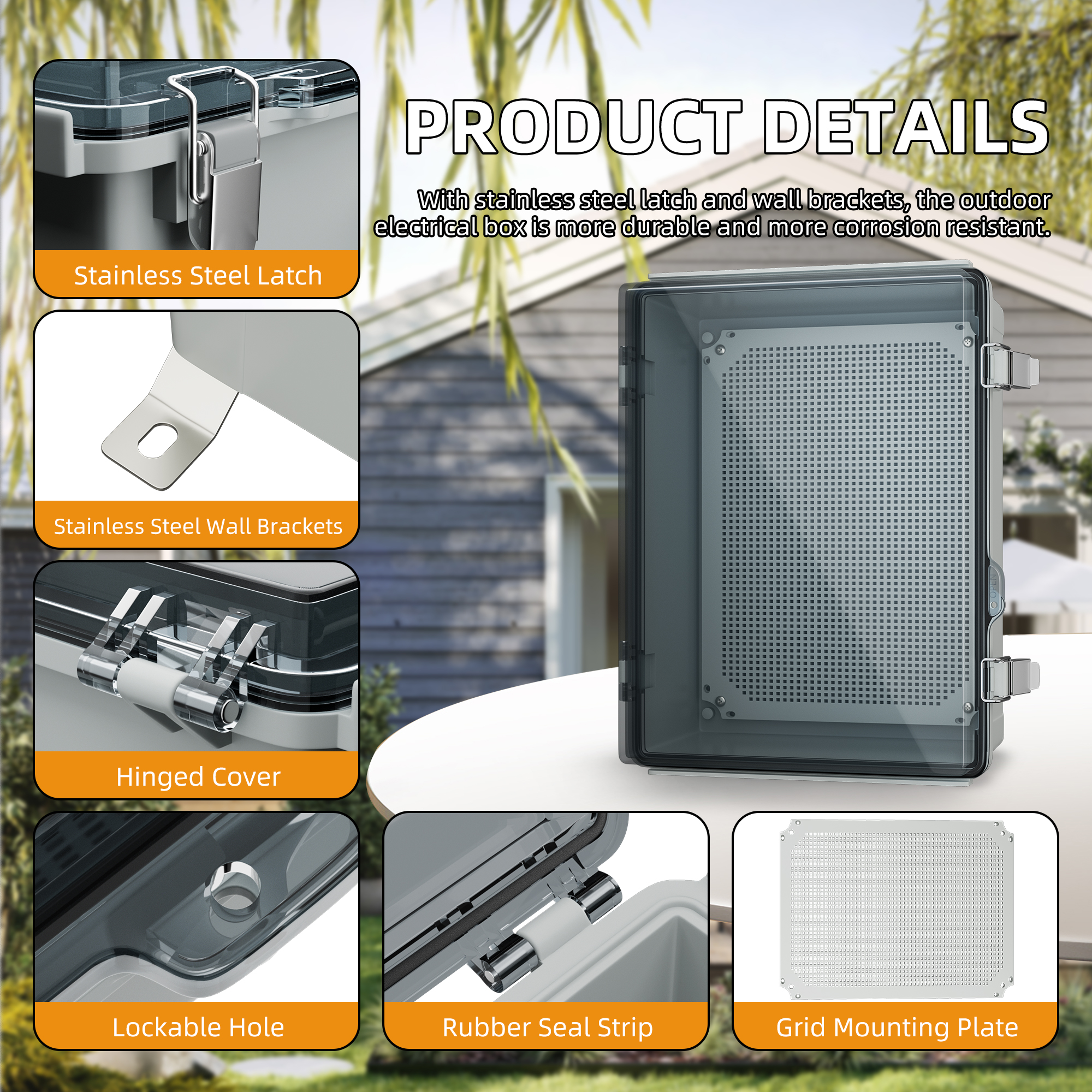 BG40X30X18T-JFFD Weatherproof Electrical Box Large w/ Transparent Cover & DIN Rail – 15.7″x11.8″x7.1″