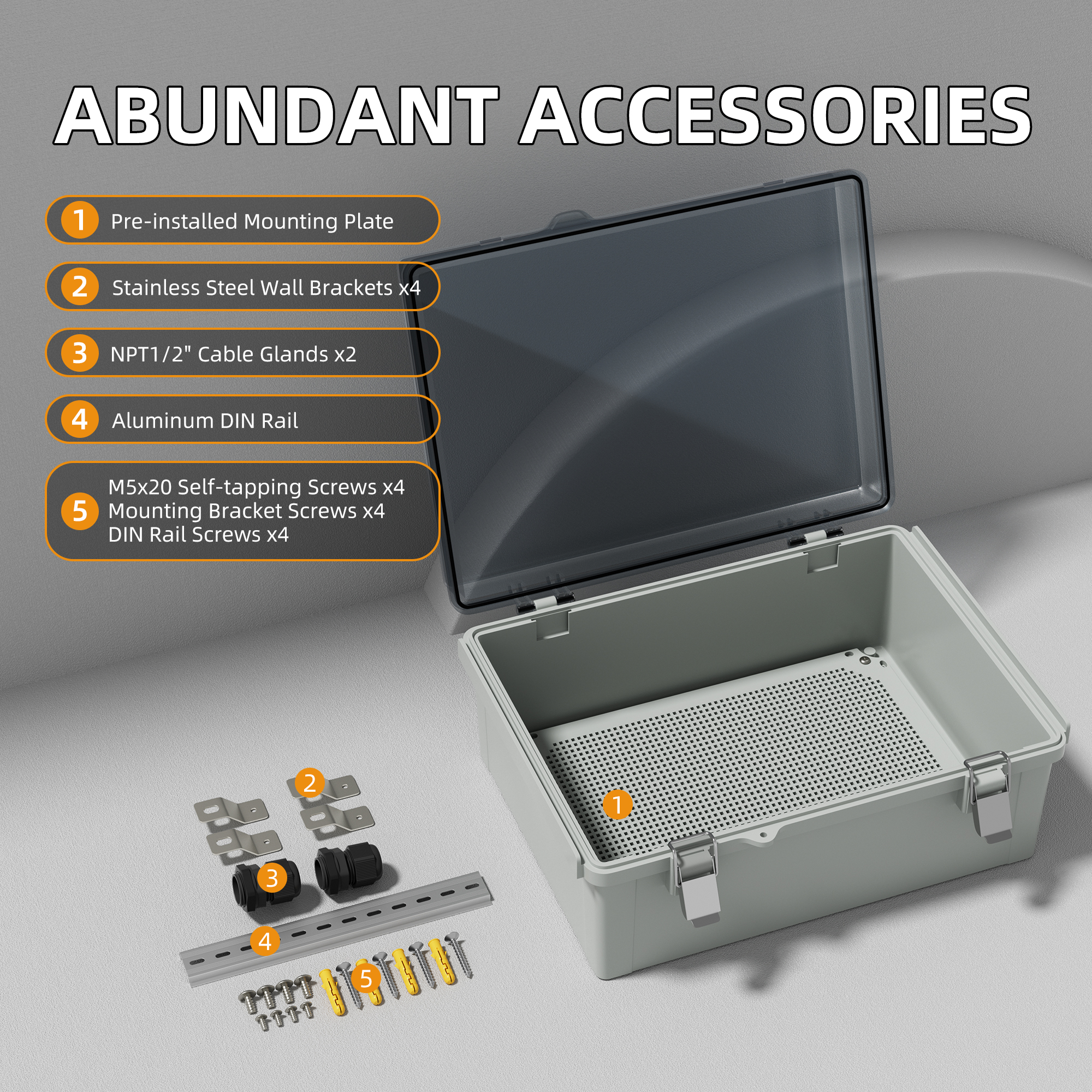 BG40X30X18T-JFFD Weatherproof Electrical Box Large w/ Transparent Cover & DIN Rail – 15.7″x11.8″x7.1″