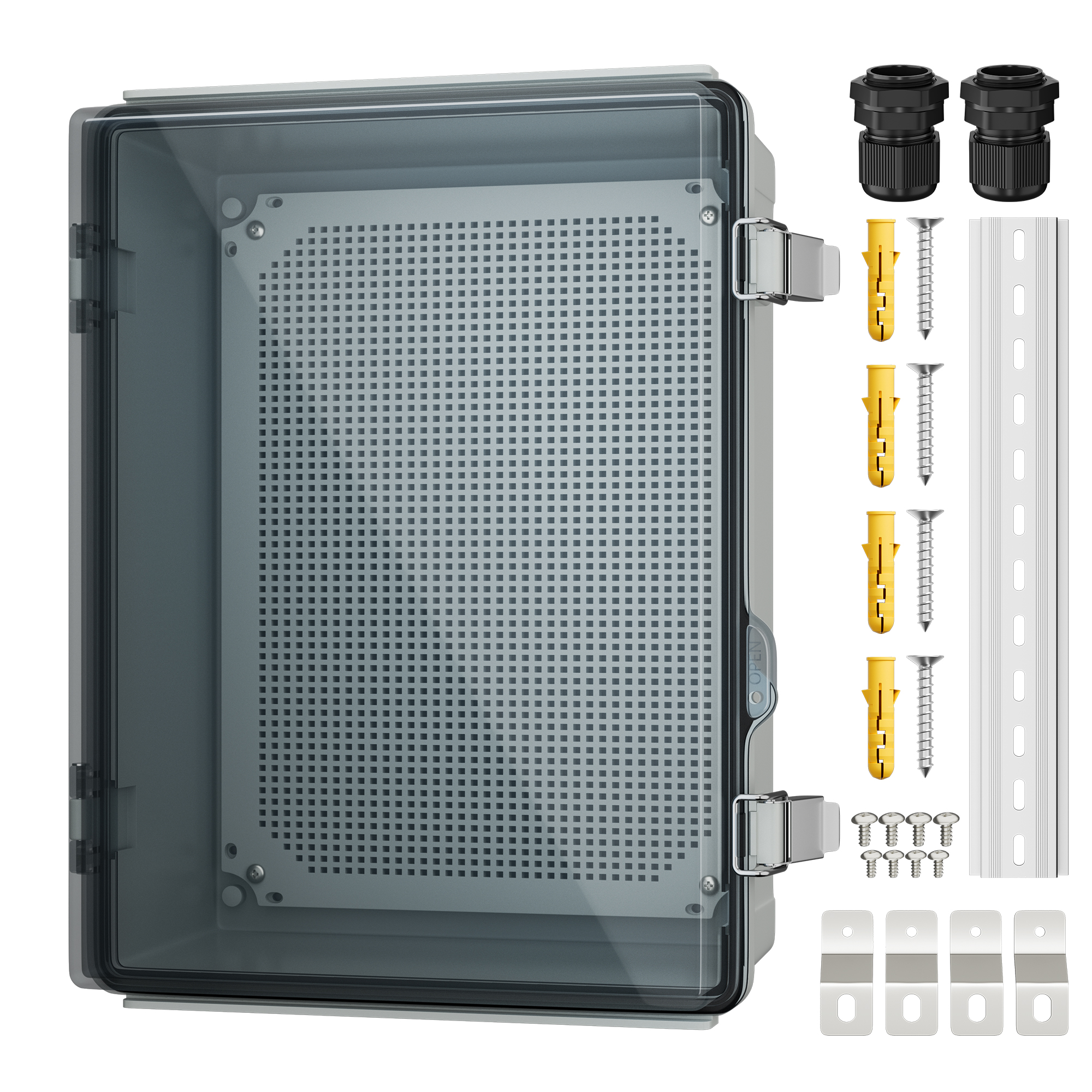 BG40X30X18T-JFFD Weatherproof Electrical Box Large w/ Transparent Cover & DIN Rail – 15.7″x11.8″x7.1″