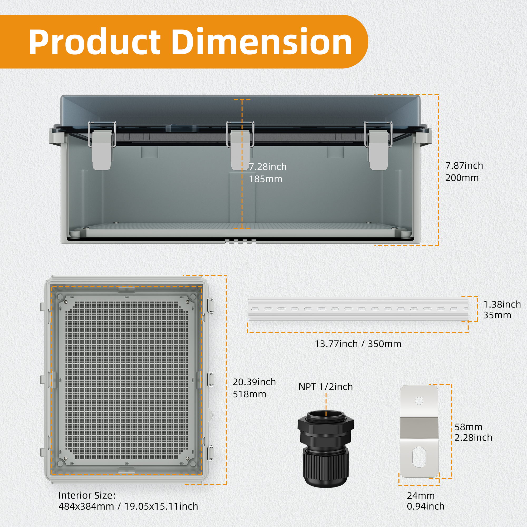 BG50X40X20T-JFFD Transparent Plastic Outdoor Weather Resistant Electrical Box – 19.7″x15.7″x7.9″