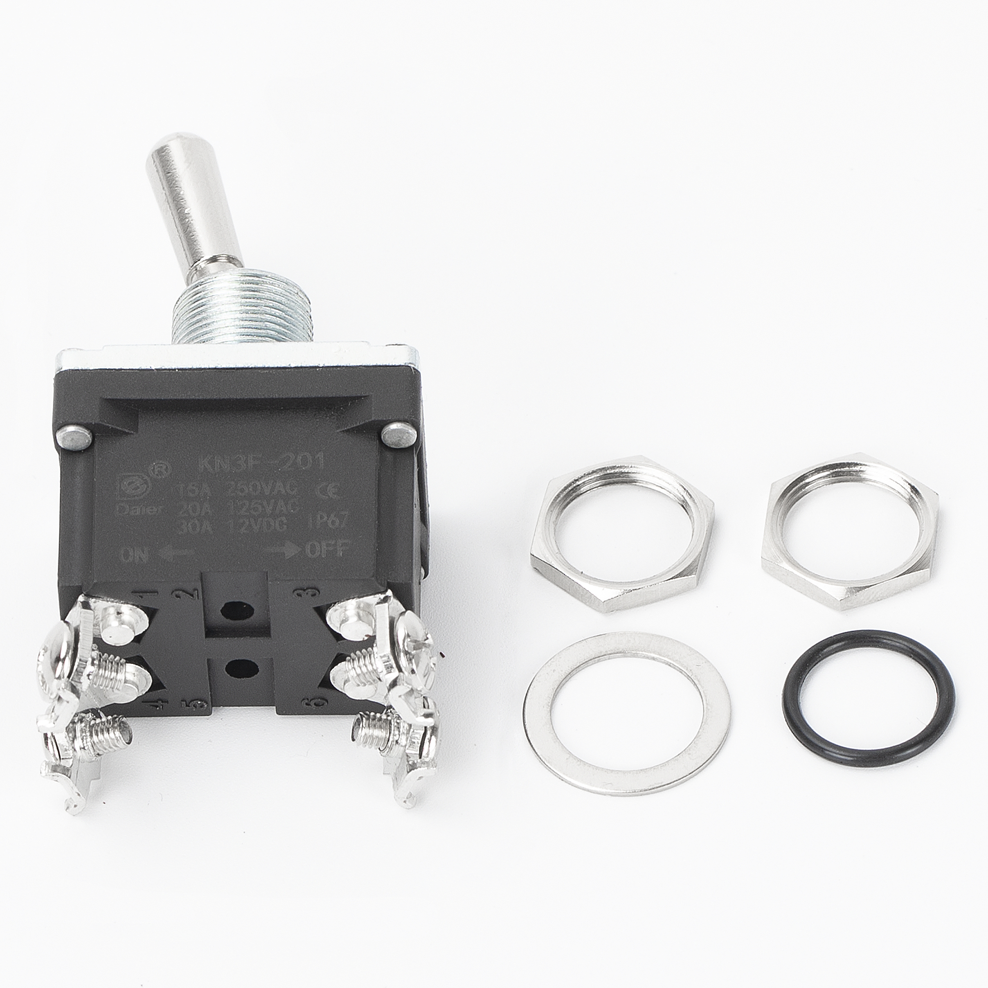 KN3F-201 IP67 Waterproof 30A 12VDC ON-OFF 4 Terminal DPST Toggle Switch For Multi-Circuit Control