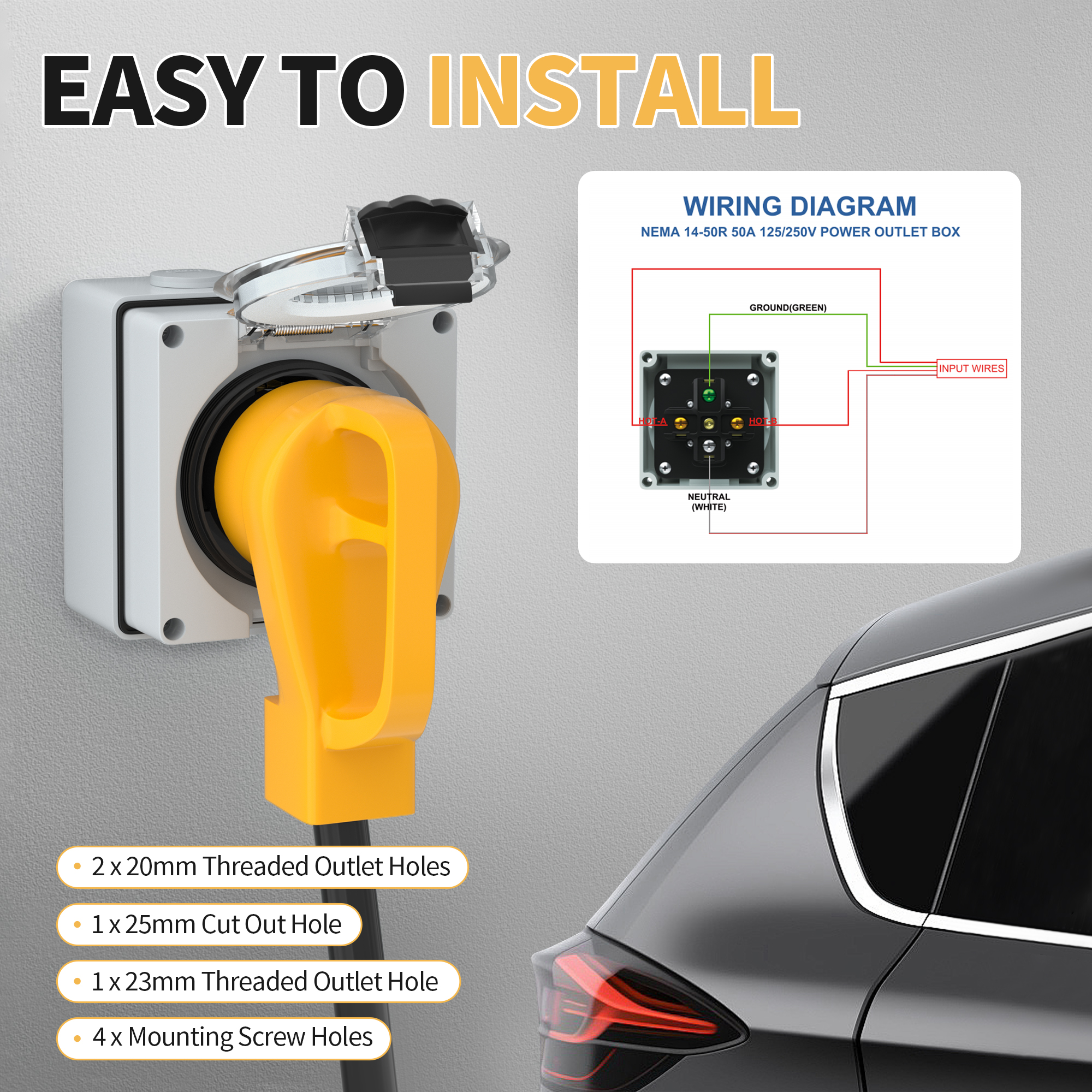 POP-2-50A Weatherproof 125V/250V RV 50 Amp Outlet Box – Nema 14-50R