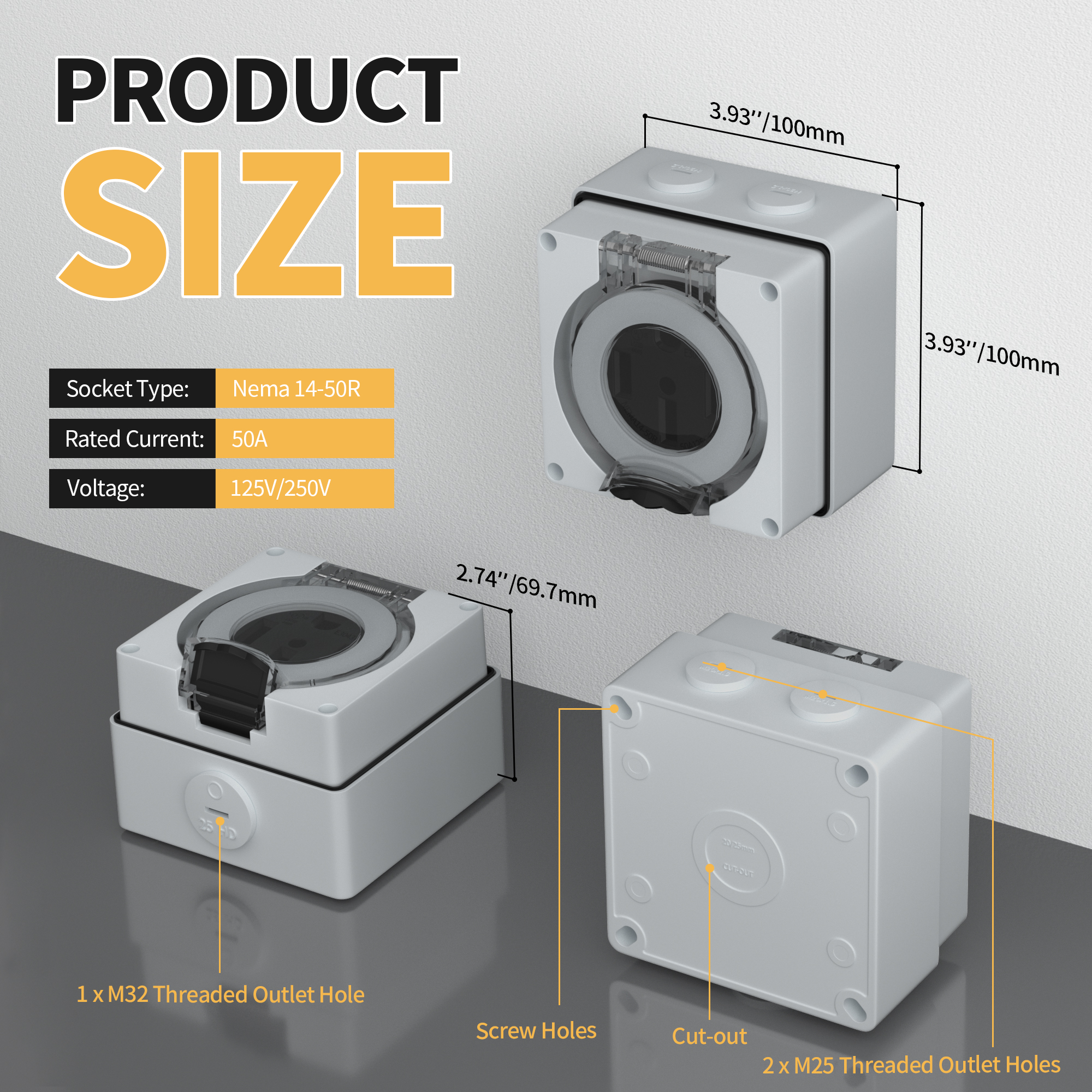 POP-2-50A Weatherproof 125V/250V RV 50 Amp Outlet Box – Nema 14-50R
