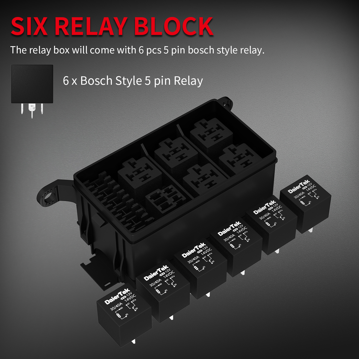 RB-R6F6-2-RF 6 Way 12V Relay Box Kit with 5-Pin Relays and ATC/ATO Fuses